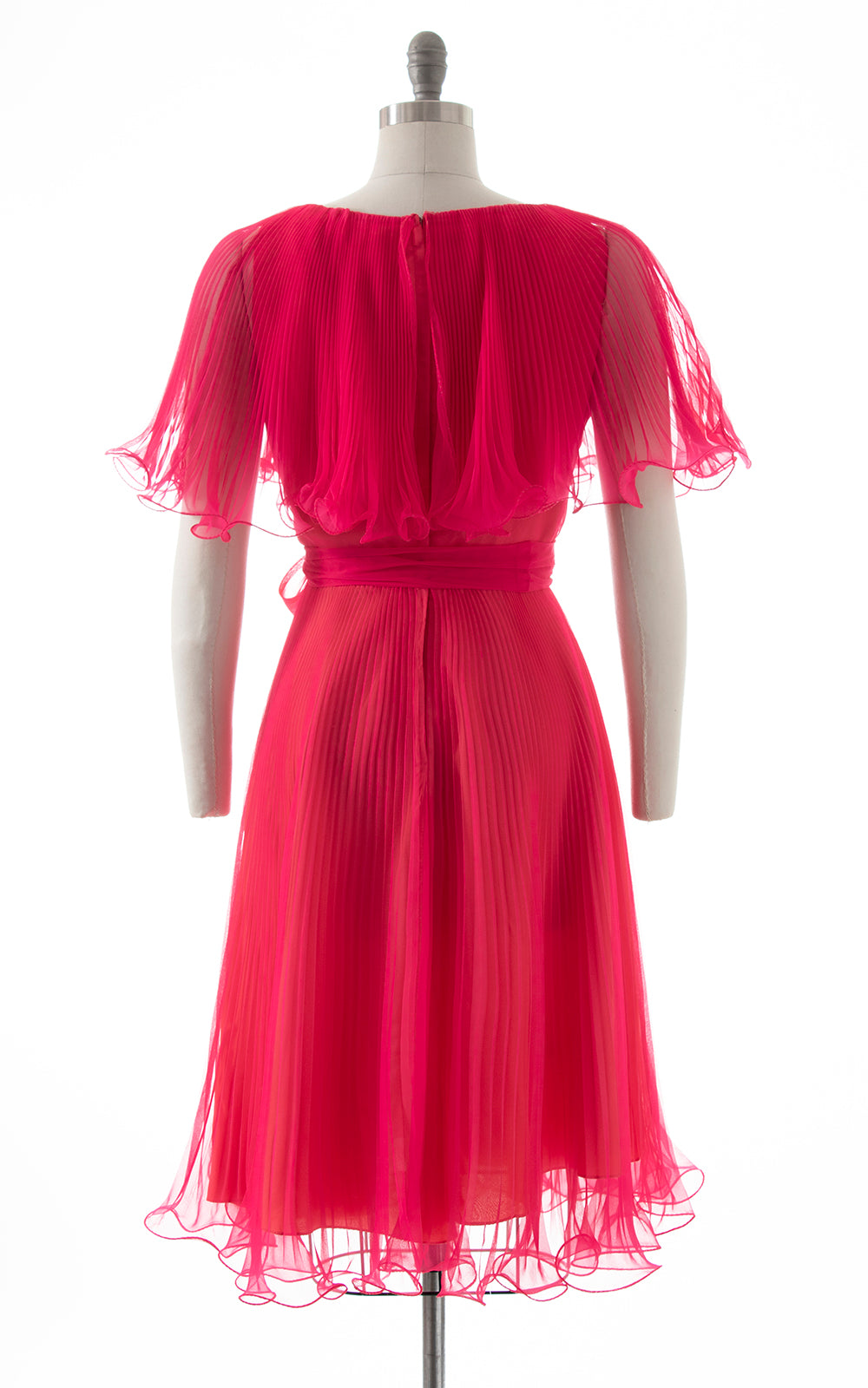 1970s MISS ELLIETTE Hot Pink Accordion Pleated Chiffon Dress | small/medium
