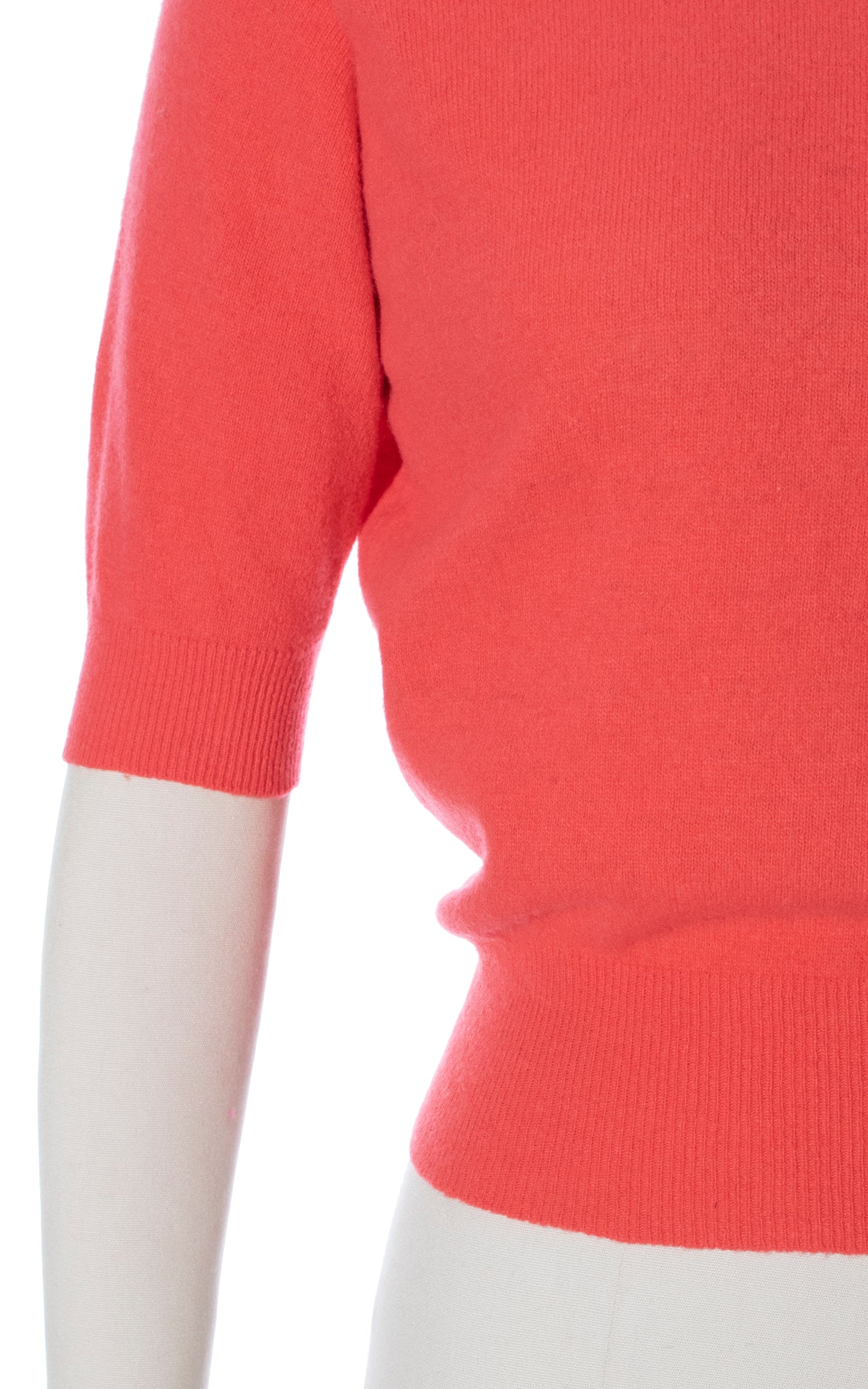 Vintage 40s 50s 1940s 1950s Hot Salmon Pink Knit Wool Short Sleeve Sweater Top Birthday Life Vintage