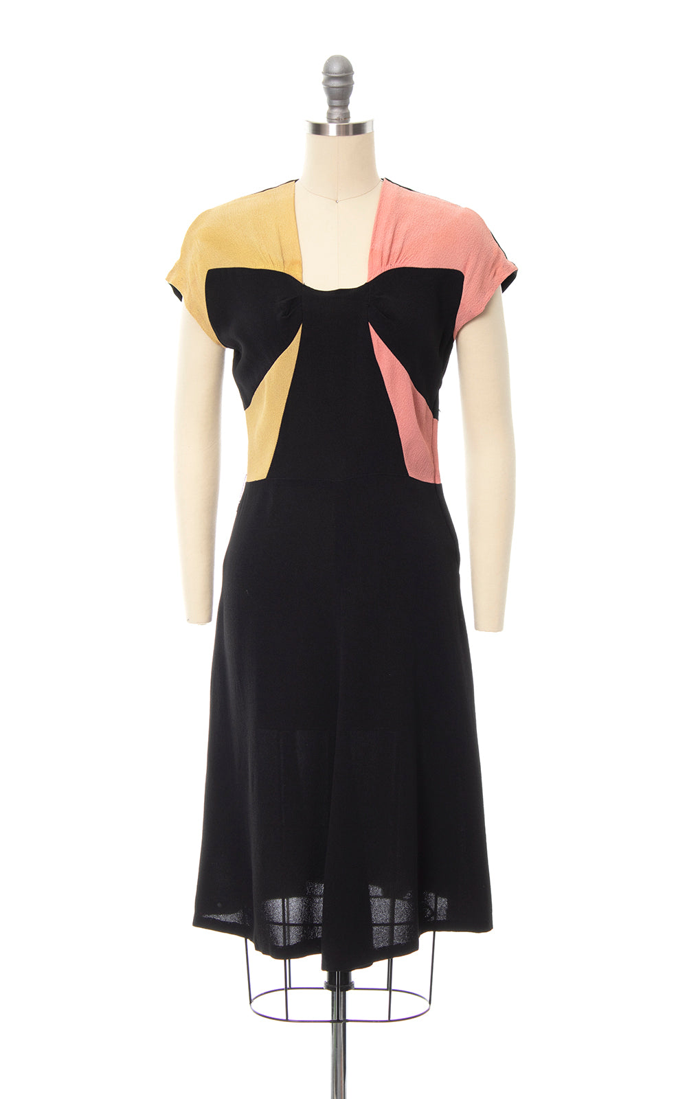 1940s Color Block Rayon Crepe Dress | small