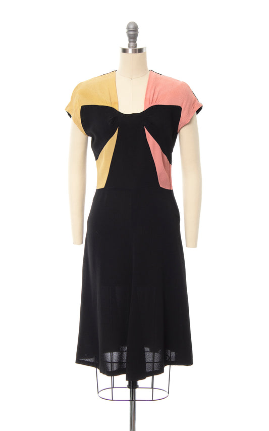 1940s Color Block Rayon Crepe Dress | small