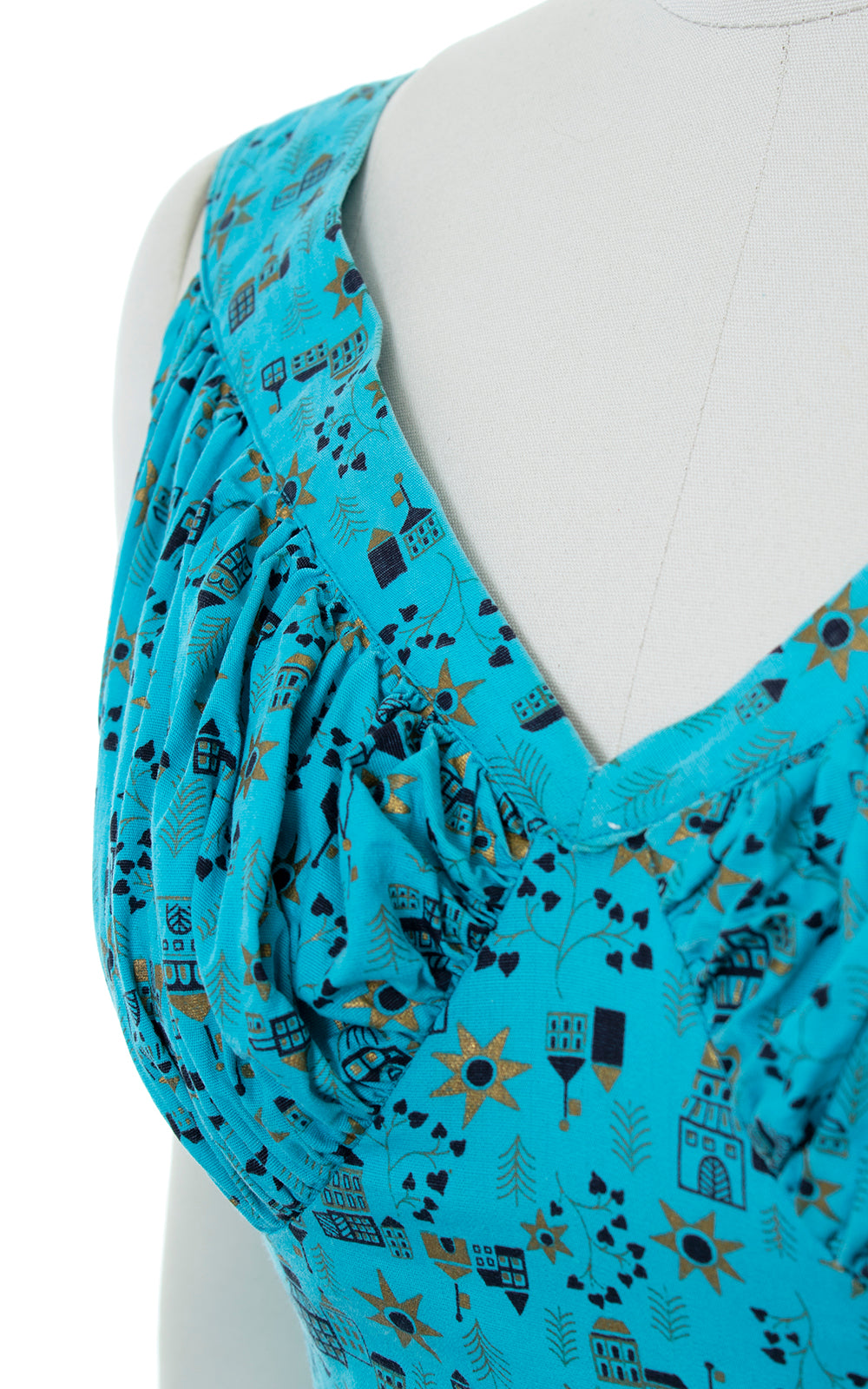 1950s House Novelty Print Metallic Circle Skirt Sundress | small