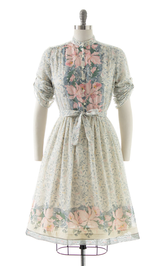$65 DRESS SALE /// 1970s Floral Border Print Shirtwaist Dress | small/medium