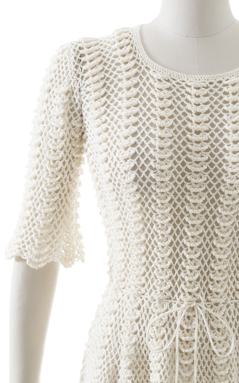 1970s Cream Crochet Dress