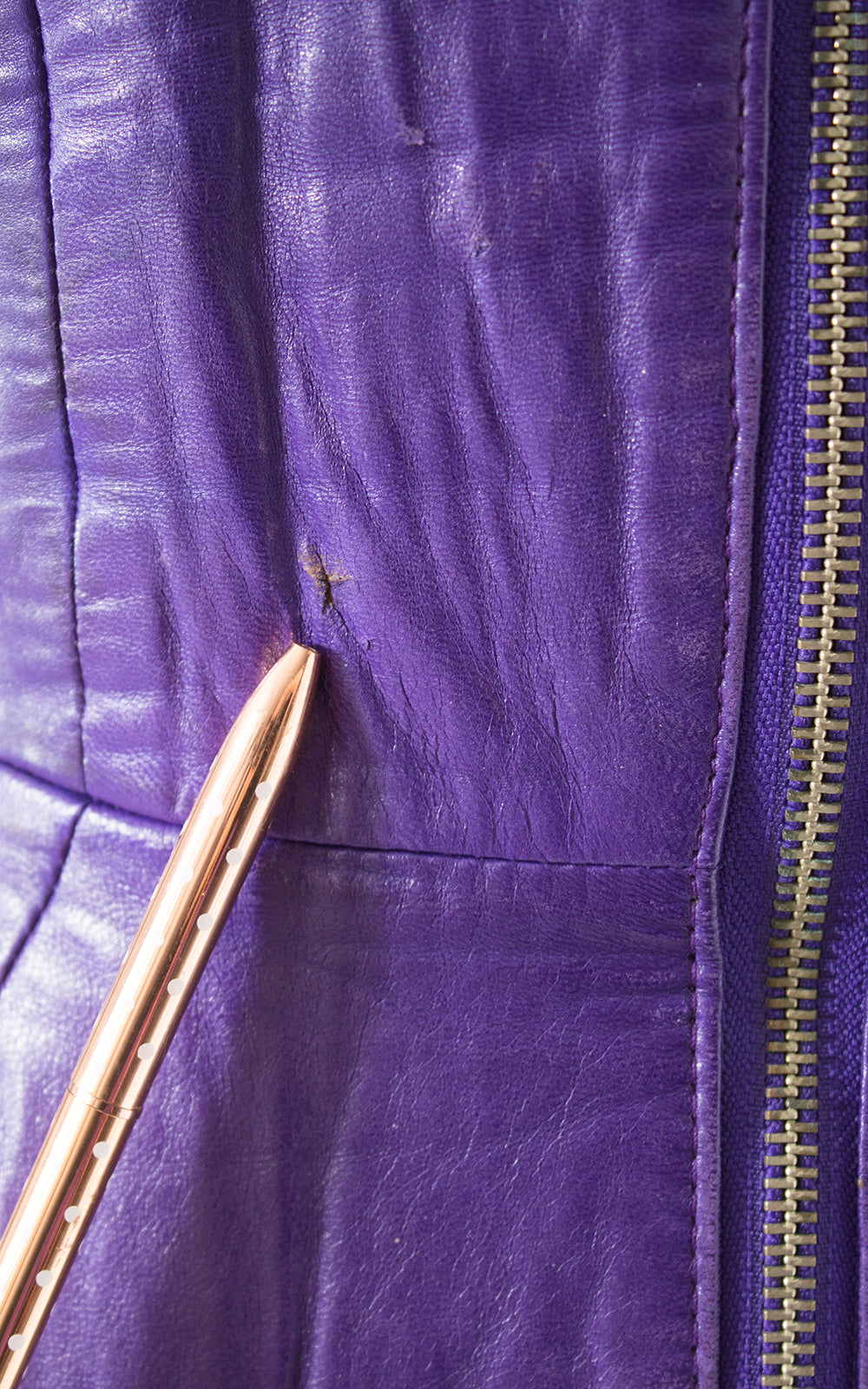 1980s North Beach Leather Purple Zip Front Open Back Dress BirthdayLifeVintage