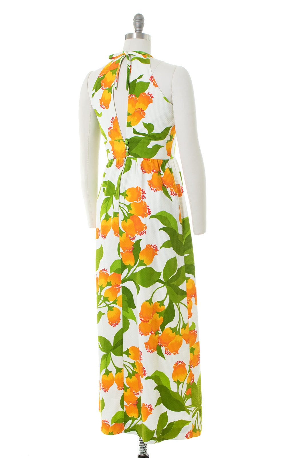 1970s Malia Hawaiian Floral Cotton Maxi Dress