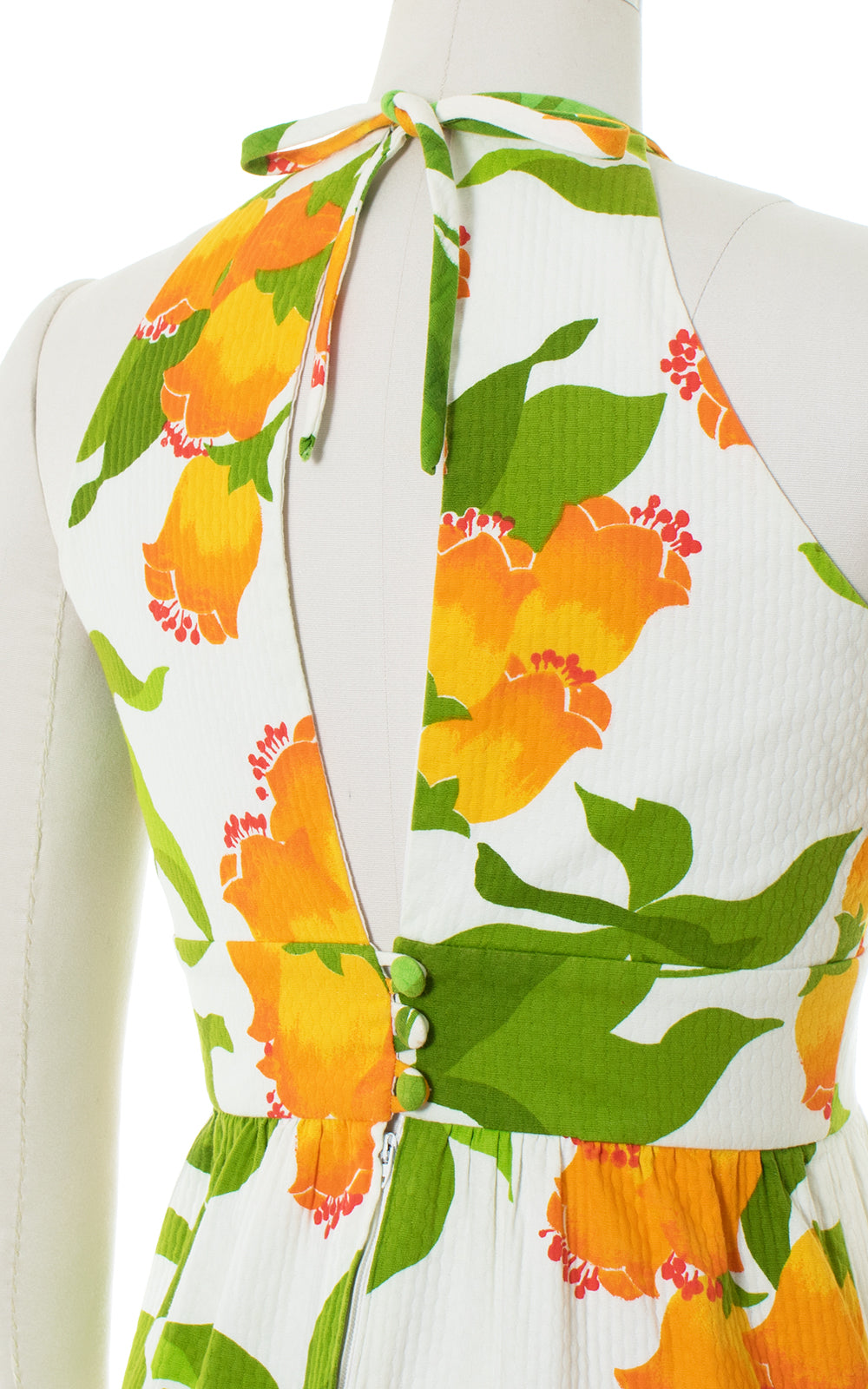 1970s Malia Hawaiian Floral Cotton Maxi Dress