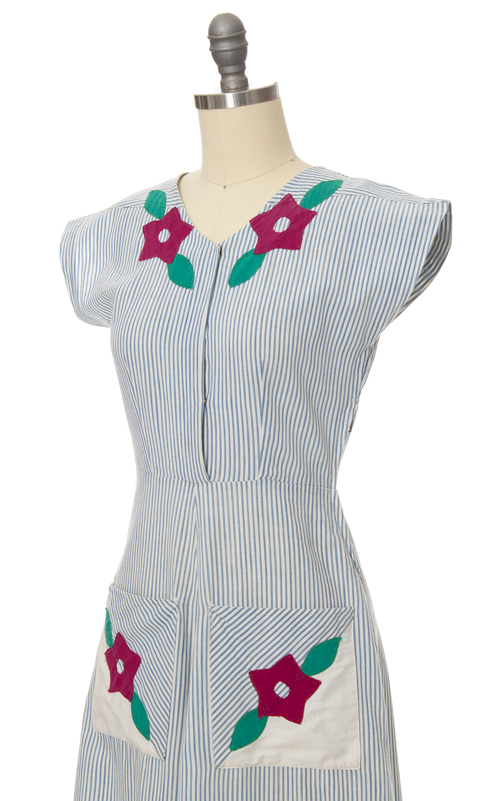 1930s 1940s Floral Appliqué Dress with Pockets | x-small/small