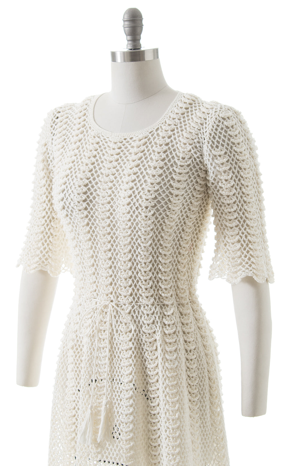 1970s Cream Crochet Dress