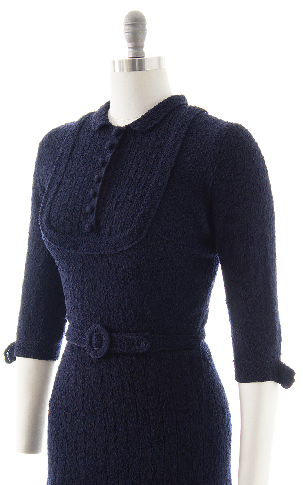 1940s 1950s Navy Blue Knit Wool Sweater Dress | x-small/small