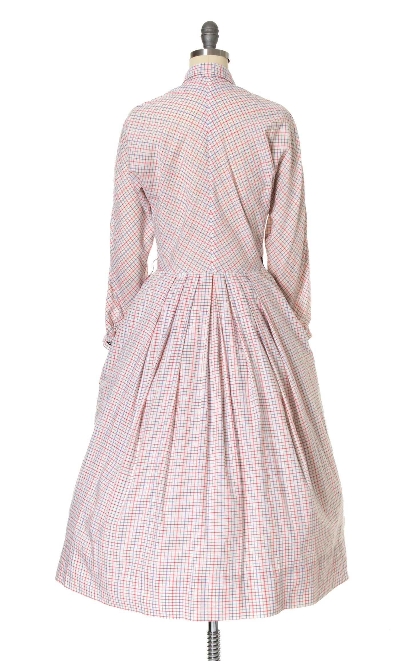 Vintage 50s 1950s Plaid Cotton White Pussy Bow Shirtwaist Dress BirthdayLifeVintage