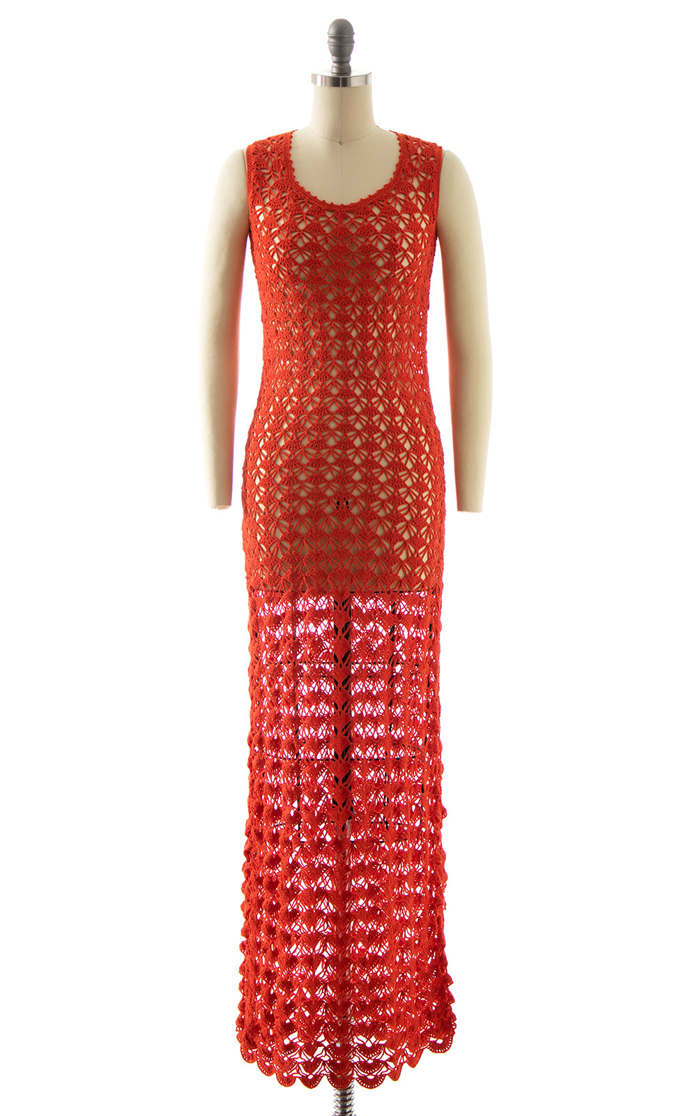 1970s Orange Crochet Maxi Dress | X-Small/Small 1970s Orange Crochet Maxi Dress | X-Small/Small