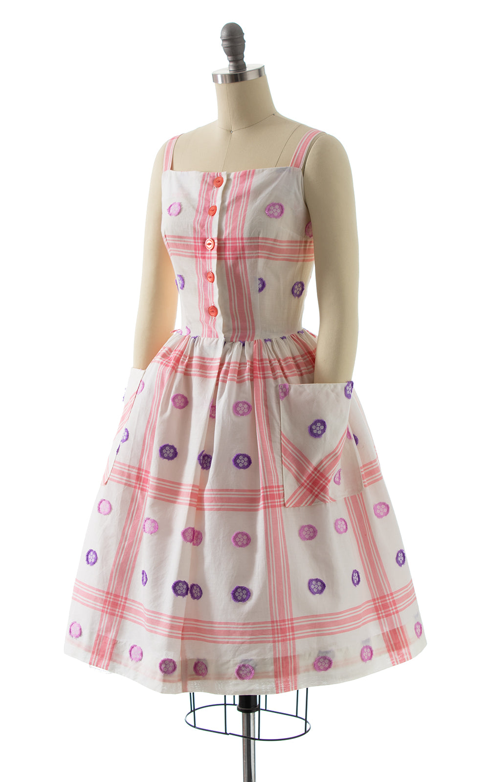 1950s Polka Dot Plaid Sundress with Pocket BirthdayLifeVintage