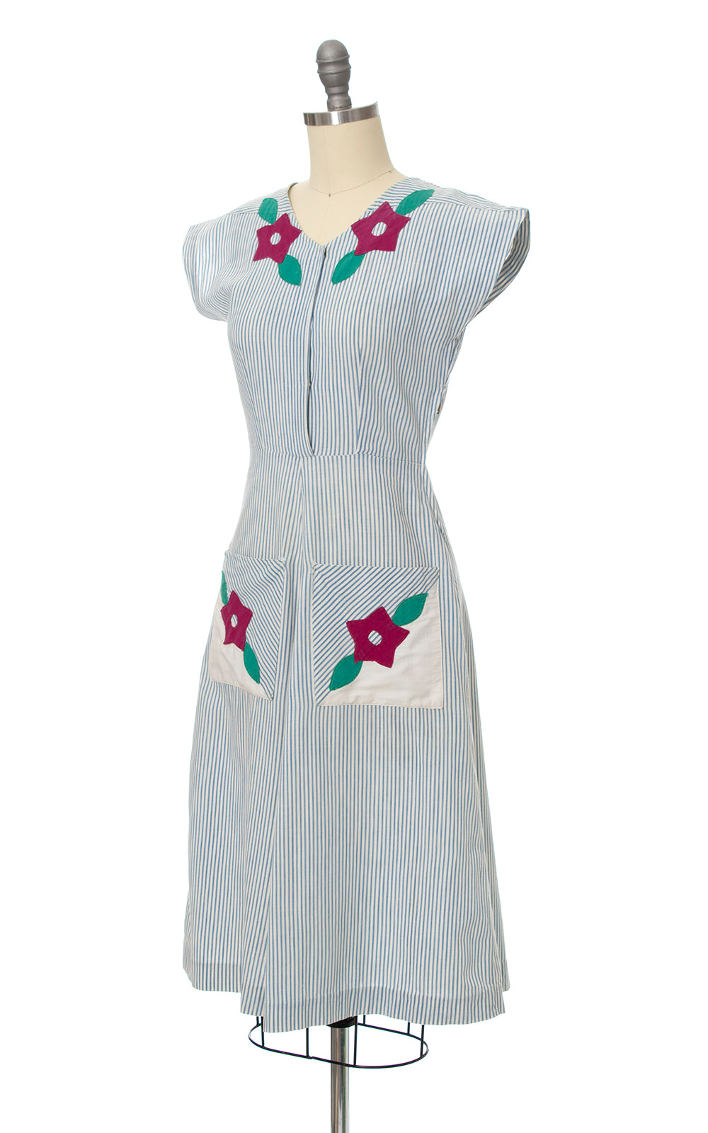 1930s 1940s Floral Appliqué Dress with Pockets | x-small/small