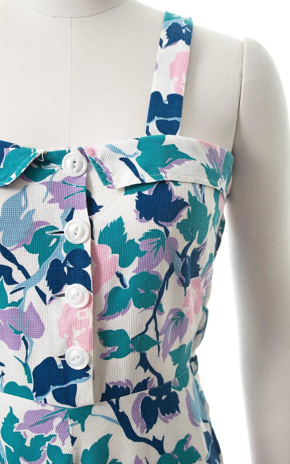 1940s Floral Cotton Piqué Shirtwaist Sundress