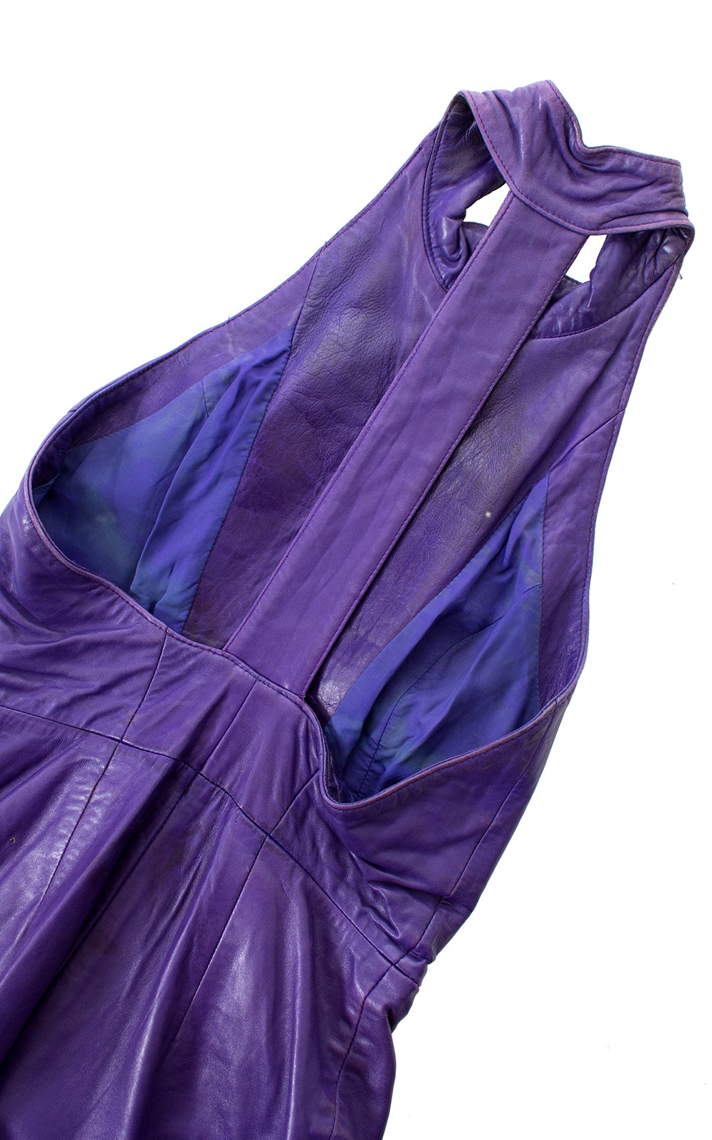 1980s North Beach Leather Purple Zip Front Open Back Dress BirthdayLifeVintage