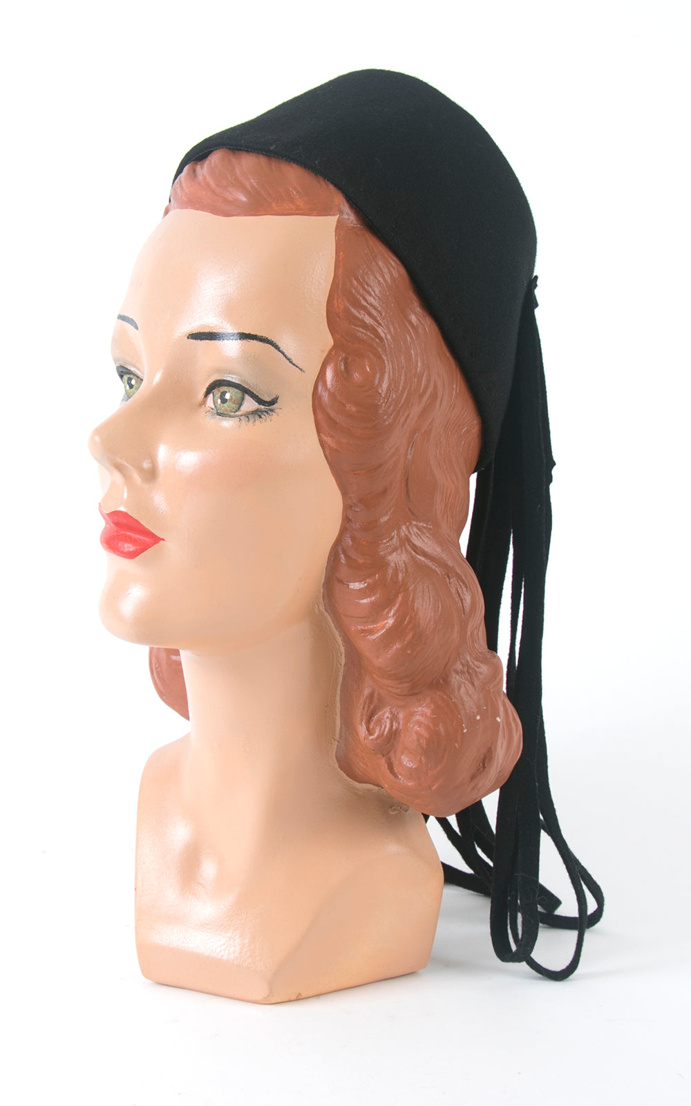 1940s Looped Fringe Black Wool Felt Tilt Hat