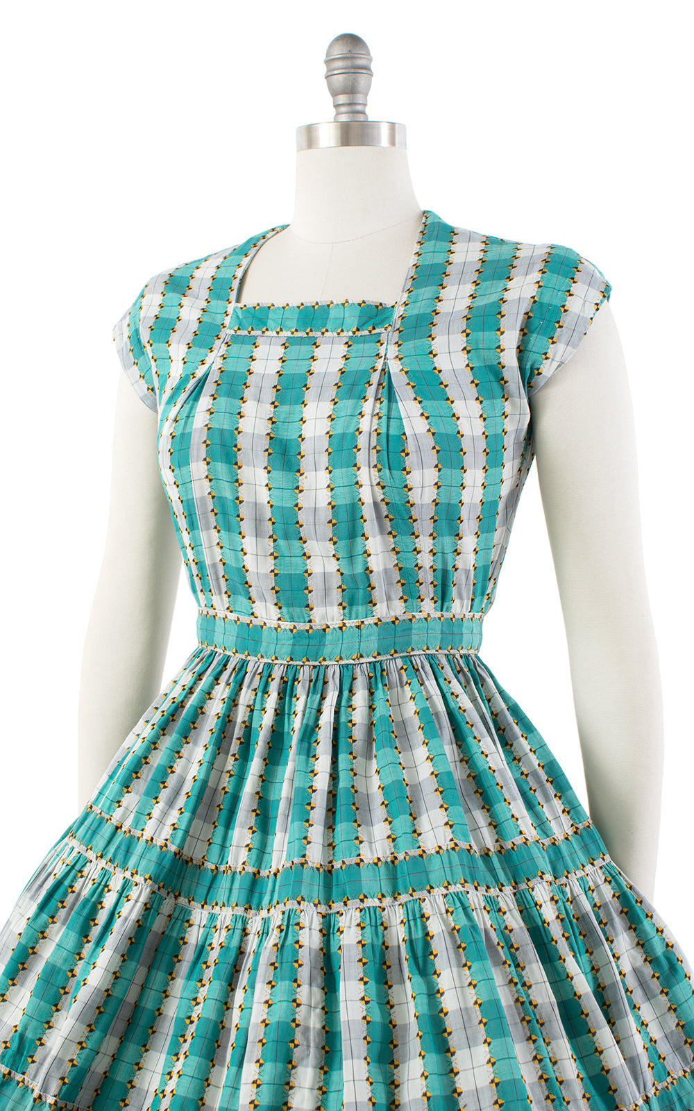 1950s Plaid Striped Circle Skirt Dress | small