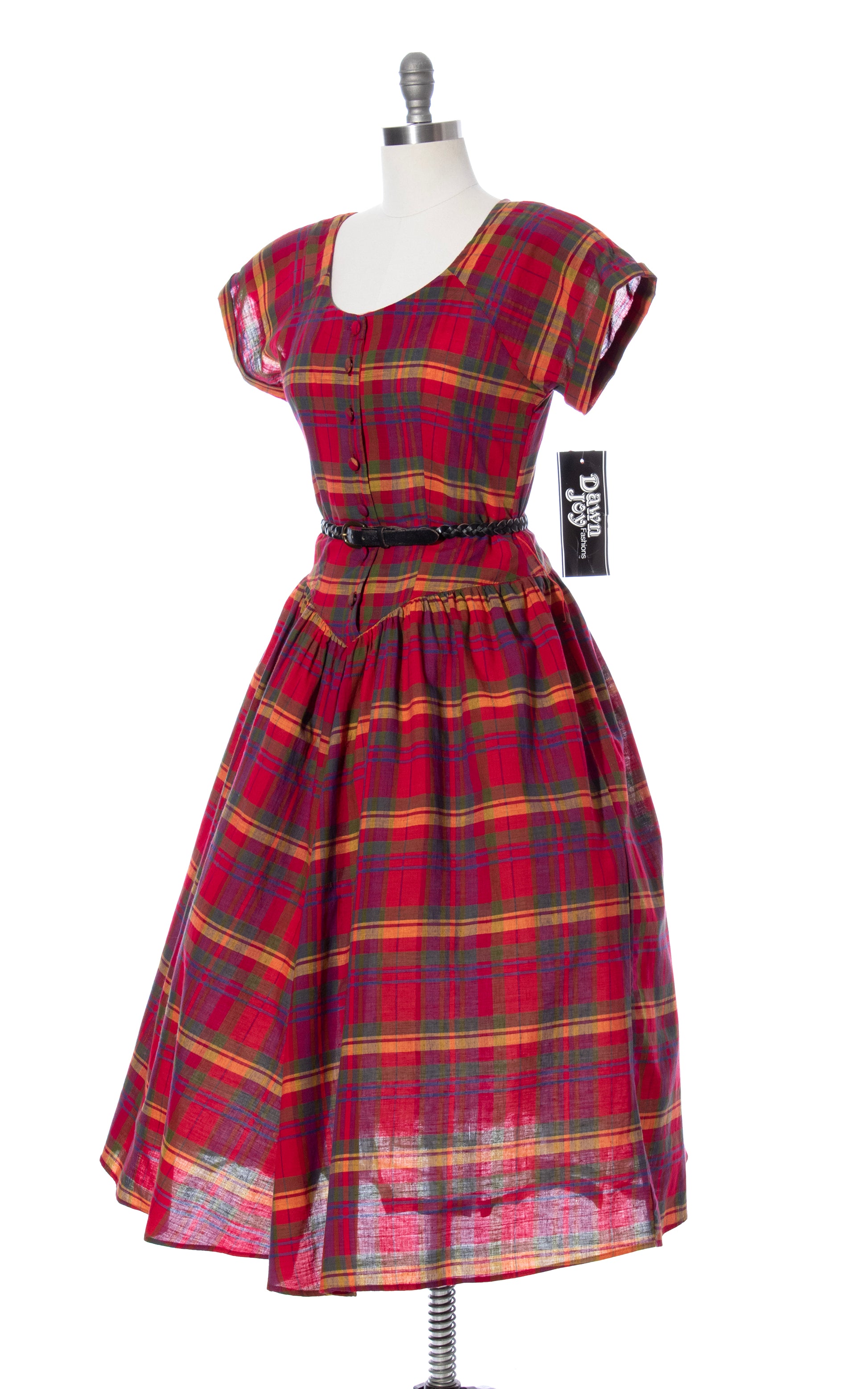 DEADSTOCK 1980s does 1950s Plaid Drop Waist Cotton Shirt Dress | mediu Birthday Life Vintage DEADSTOCK 1980s does 1950s Plaid Drop Waist Cotton Shirt Dress | mediu Birthday Life Vintage