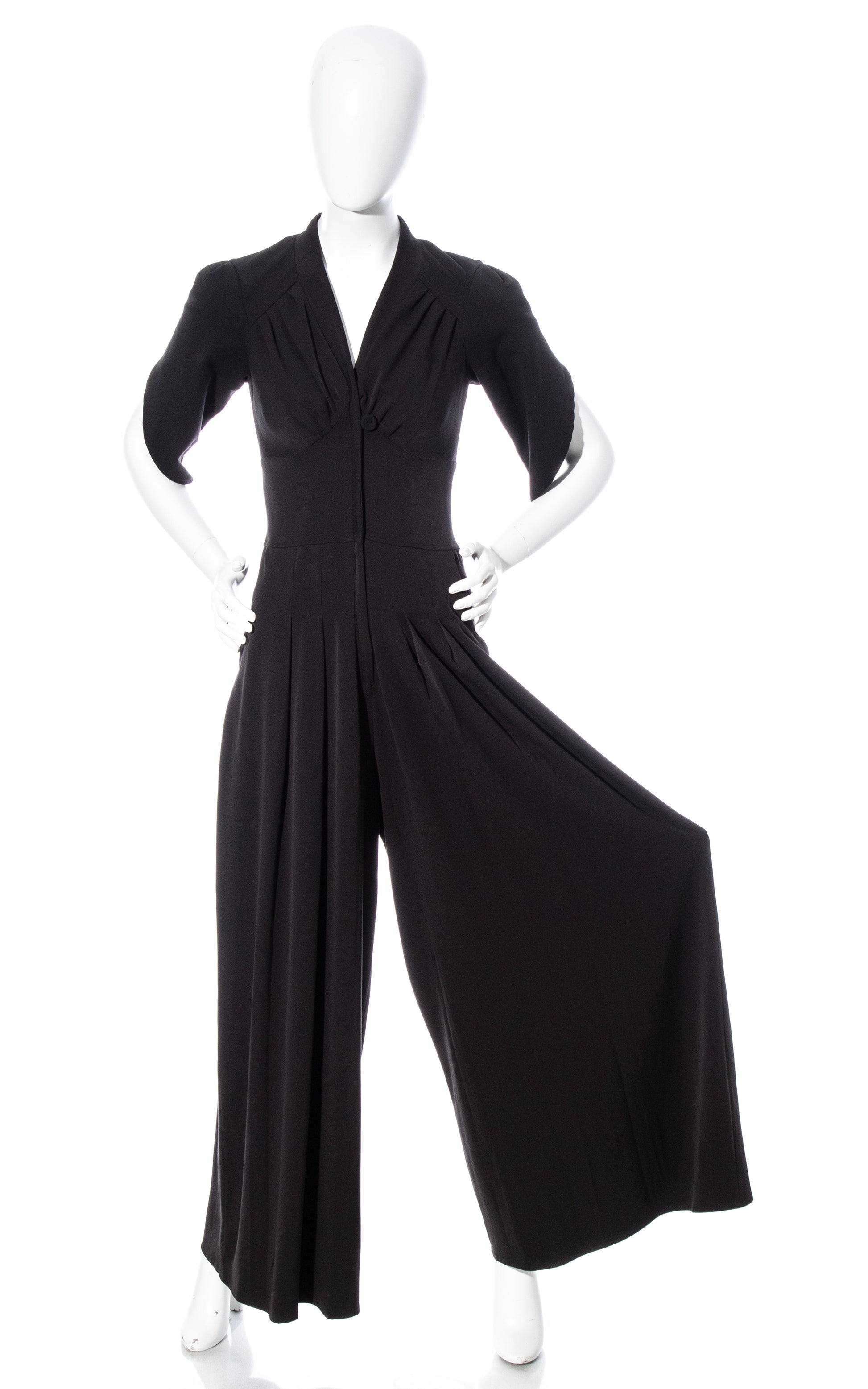 MODERN 1940s Style MISS CANDYFLOSS Black Wide Leg Palazzo Jumpsuit BirthdayLifeVintage