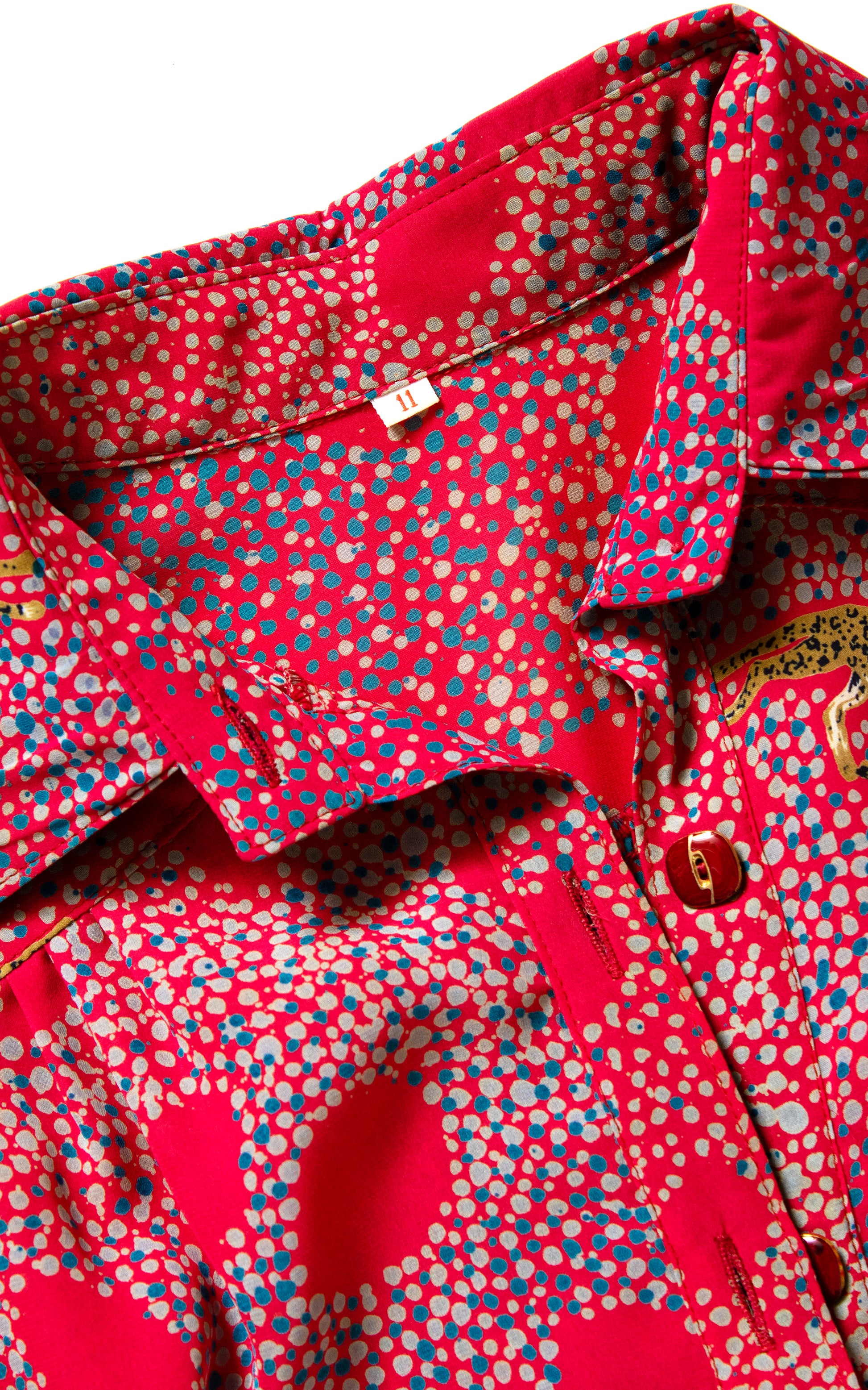 Vintage 80s 1980s Leopard Novelty Print Red Shirtwaist Dress BirthdayLifeVintage