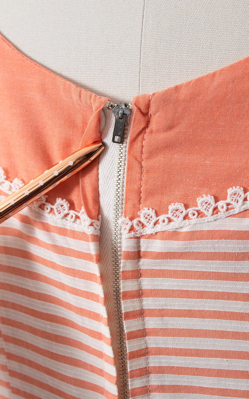 1950s Peach Striped Cotton Sundress | small