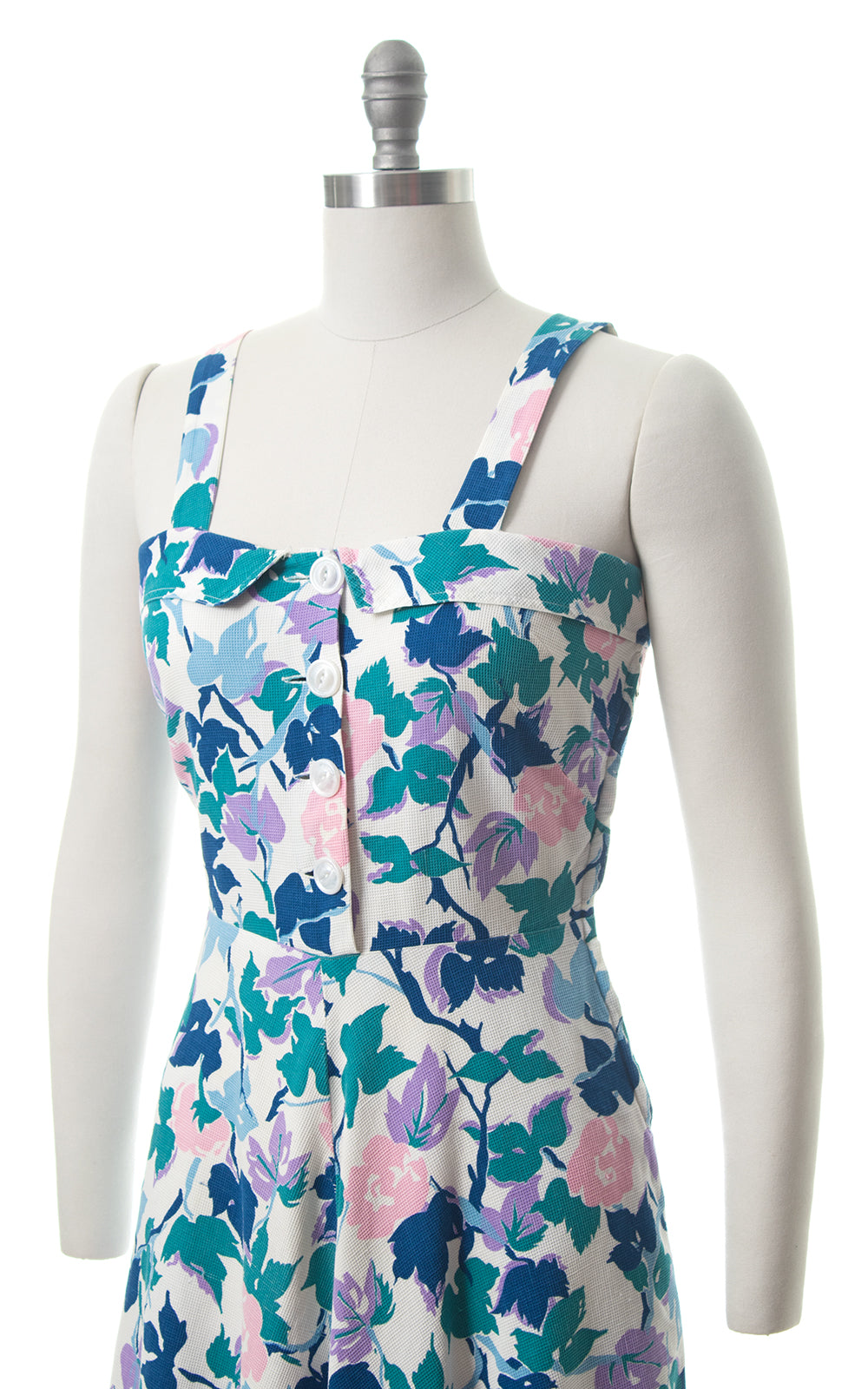 1940s Floral Cotton Piqué Shirtwaist Sundress