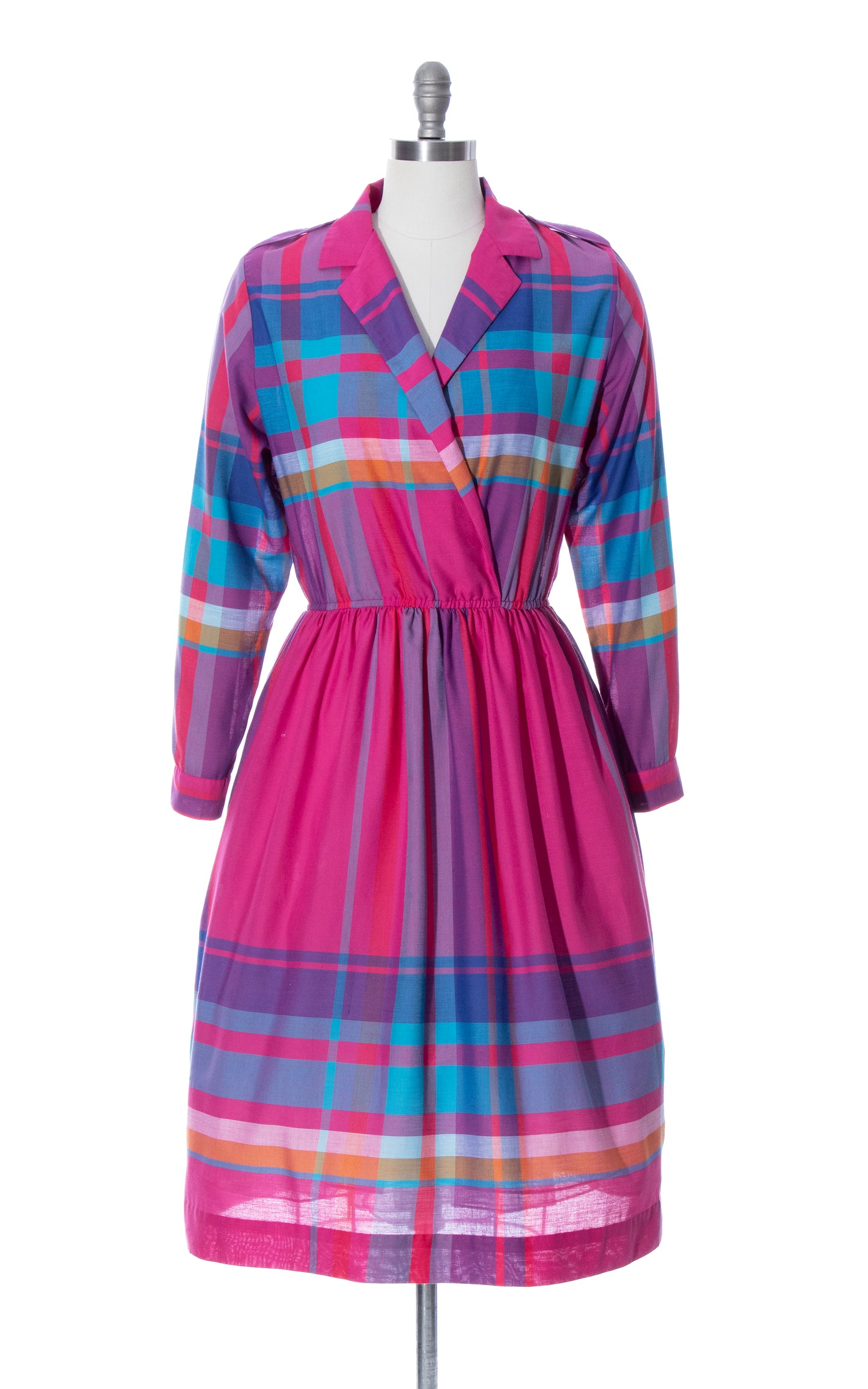 Vintage 80s 1980s does 1950s Style Pink Blue Plaid Cotton Day Dress Birthday Life Vintage
