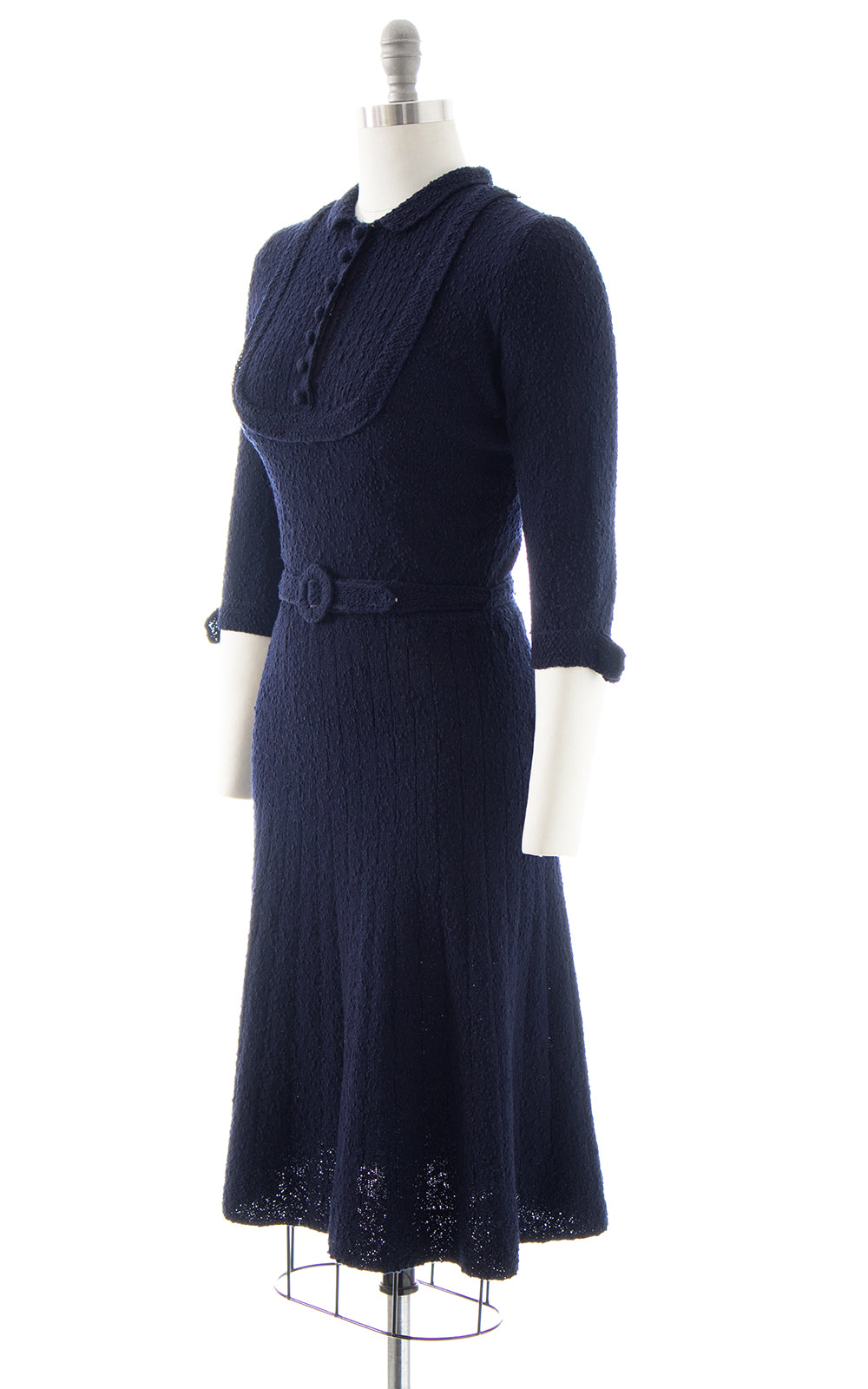 1940s 1950s Navy Blue Knit Wool Sweater Dress | x-small/small