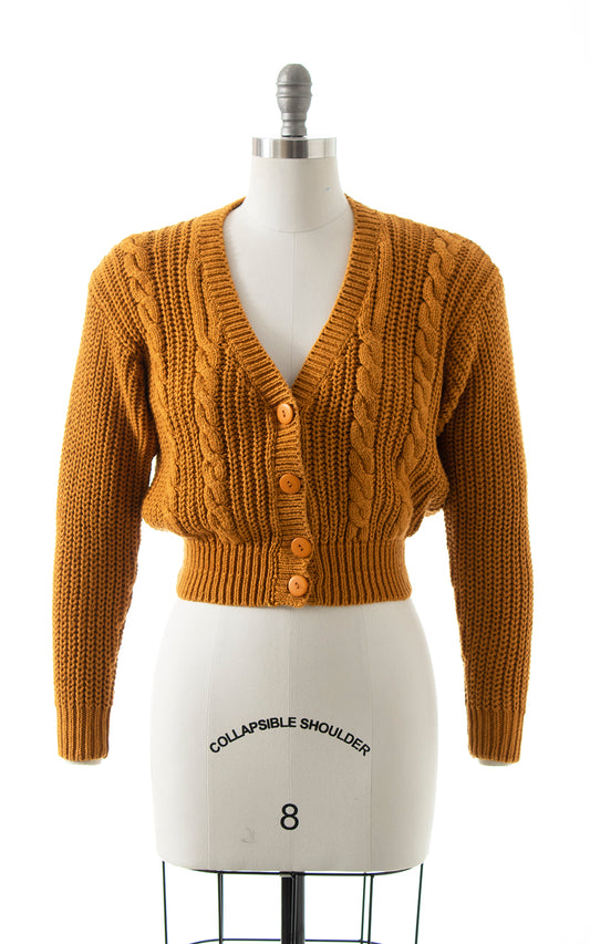 1980s Burnt Pumpkin Knit Cropped Cardigan | small/medium/large
