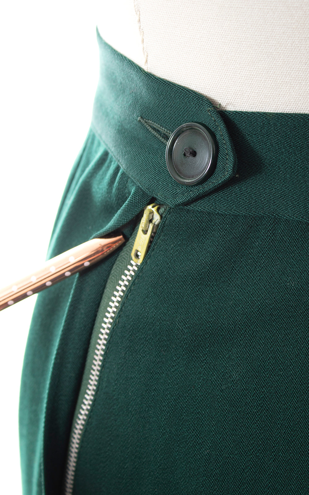 1940s Green Wool Gabardine Pencil Skirt | medium