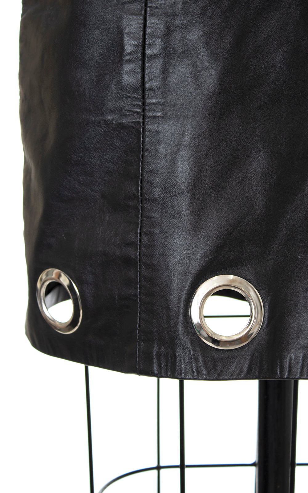 Vintage 1980s Black Leather Mini Skirt with Grommets by Birthday Life Vintage