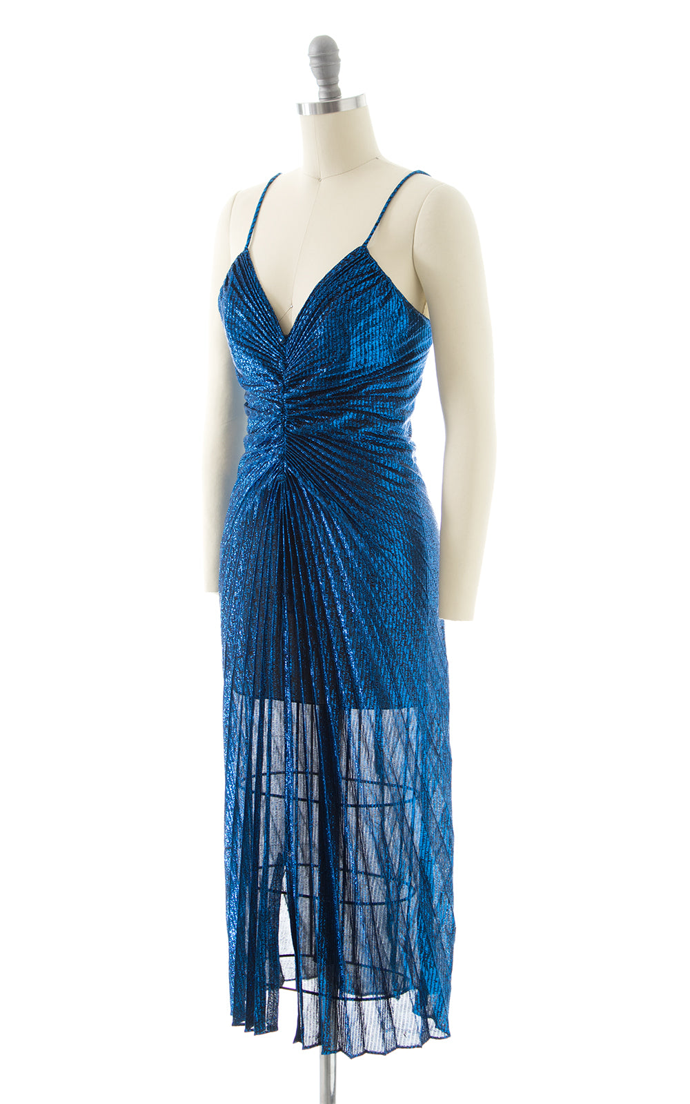 1980s Travilla Style Metallic Blue Party Dress BirthdayLifeVintage