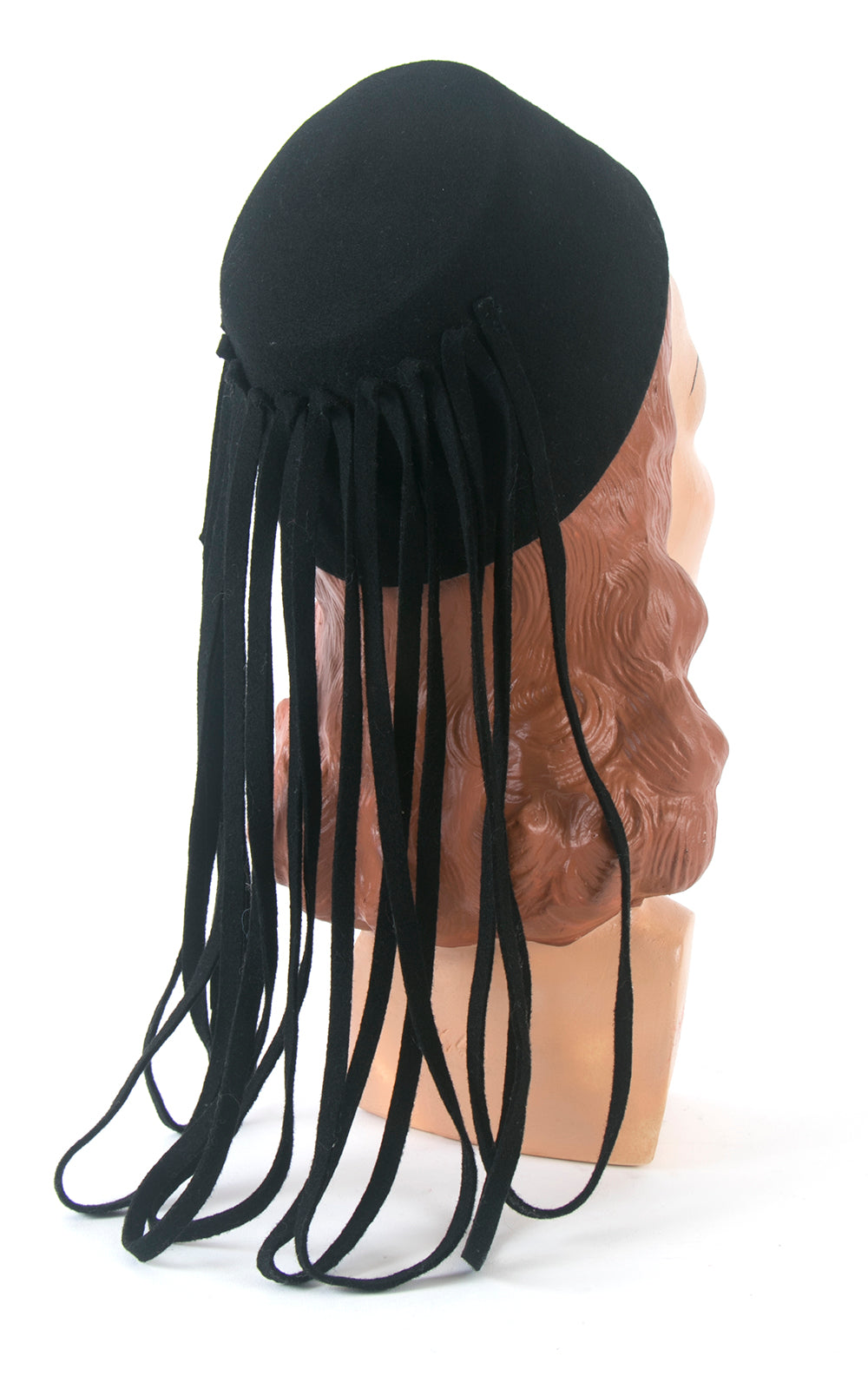 1940s Looped Fringe Black Wool Felt Tilt Hat