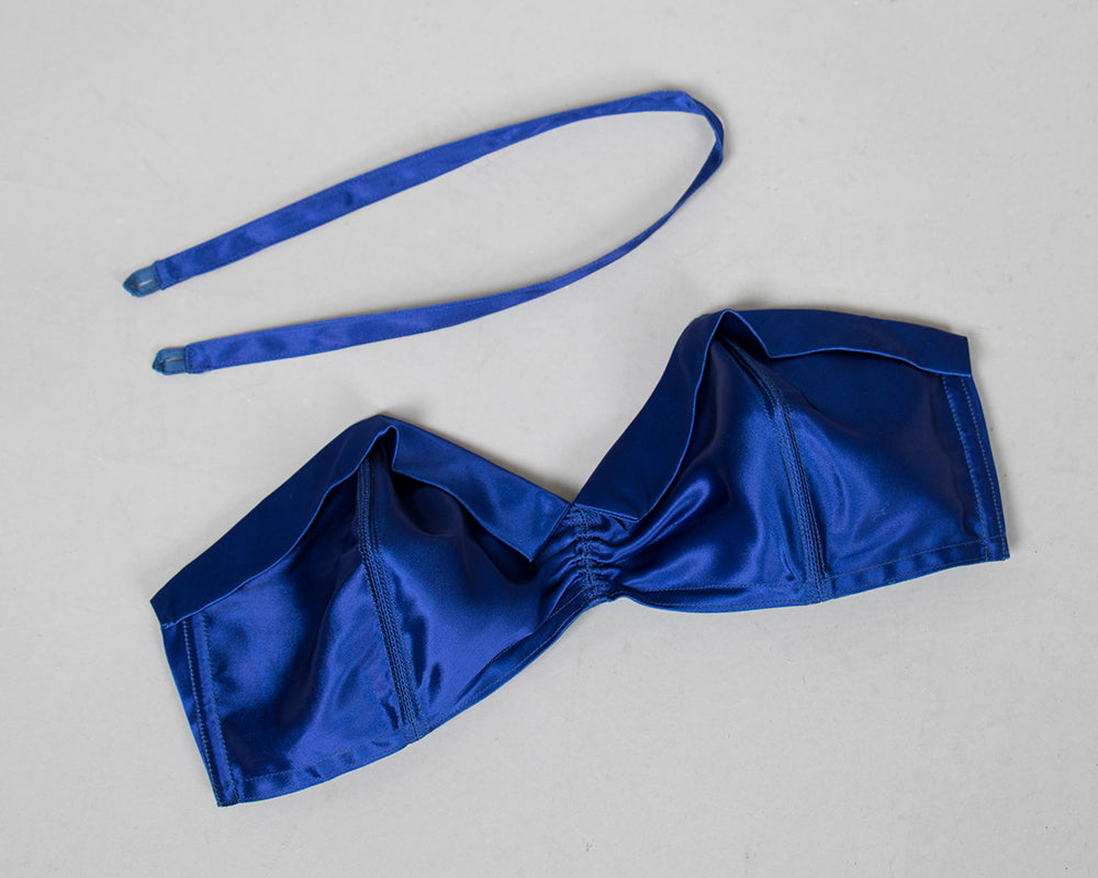 1940s Cobalt Satin Bra + Panties Set