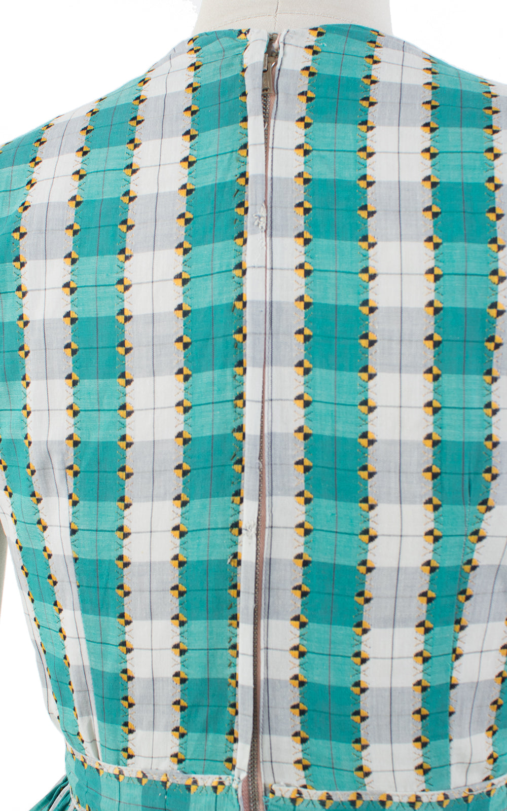 1950s Plaid Striped Circle Skirt Dress | small