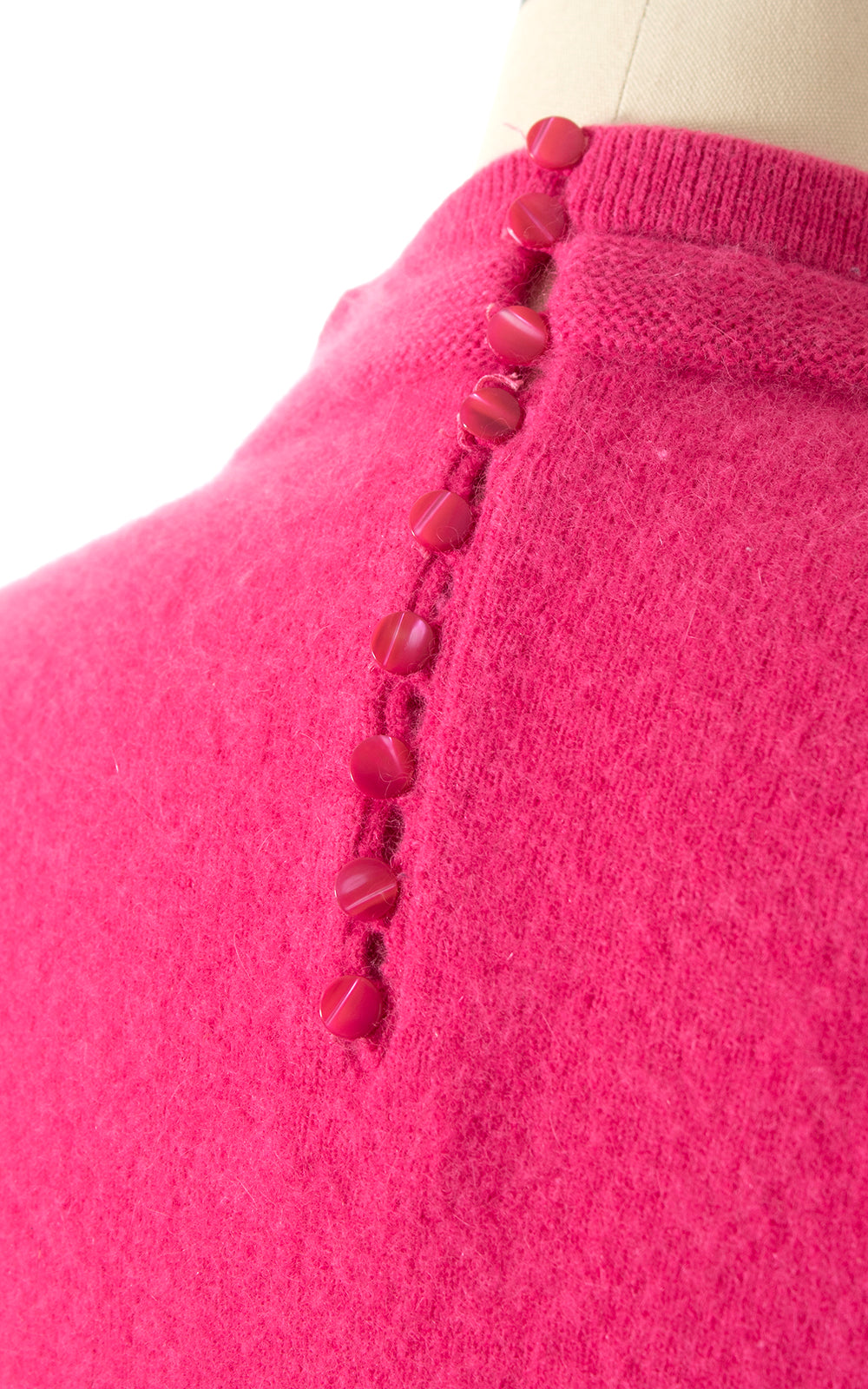 Vintage 1950s Hot Pink Knit Wool Angora Pullover Sweater Top Birthday Life Vintage