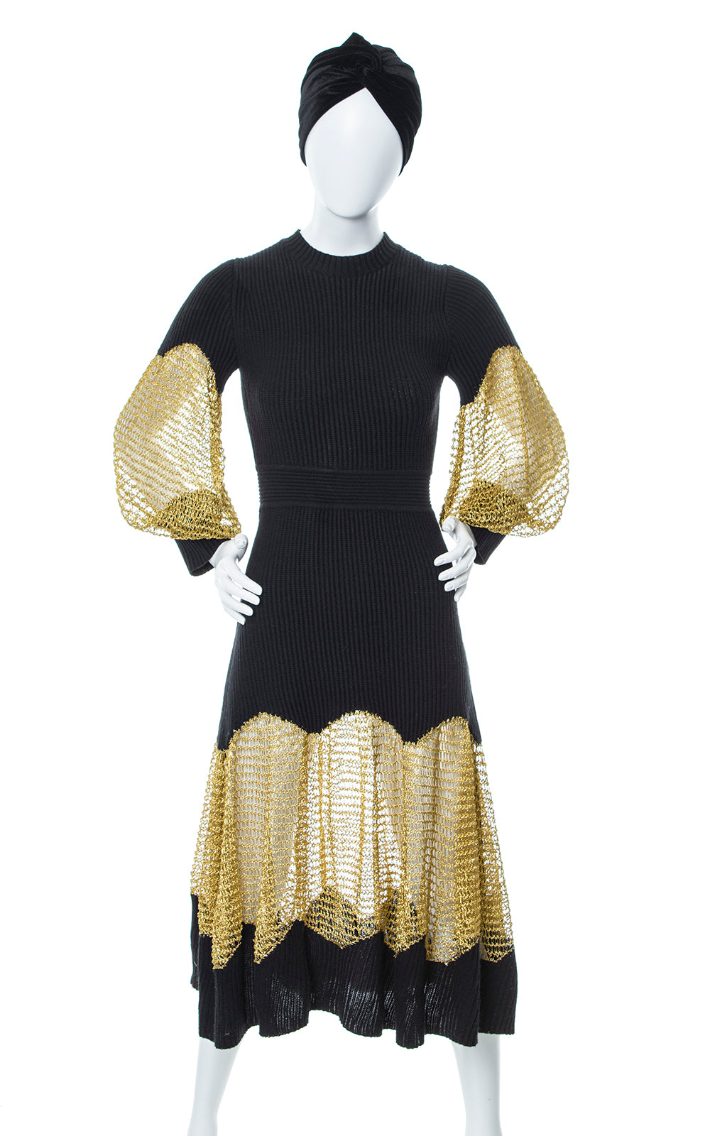 Modern 1930s 30s Art Deco Inspired Metallic Gold & Black Knit Dress Birthday Life Vintage