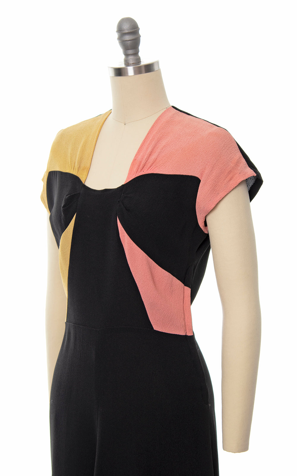 1940s Color Block Rayon Crepe Dress | small