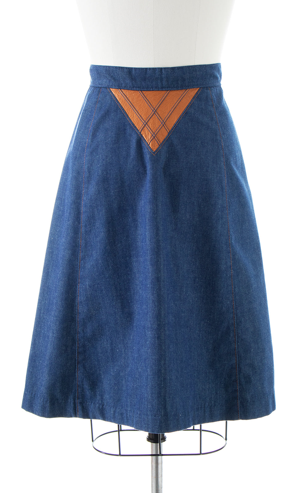1970s Ms Pioneer Leather & Denim Skirt | small
