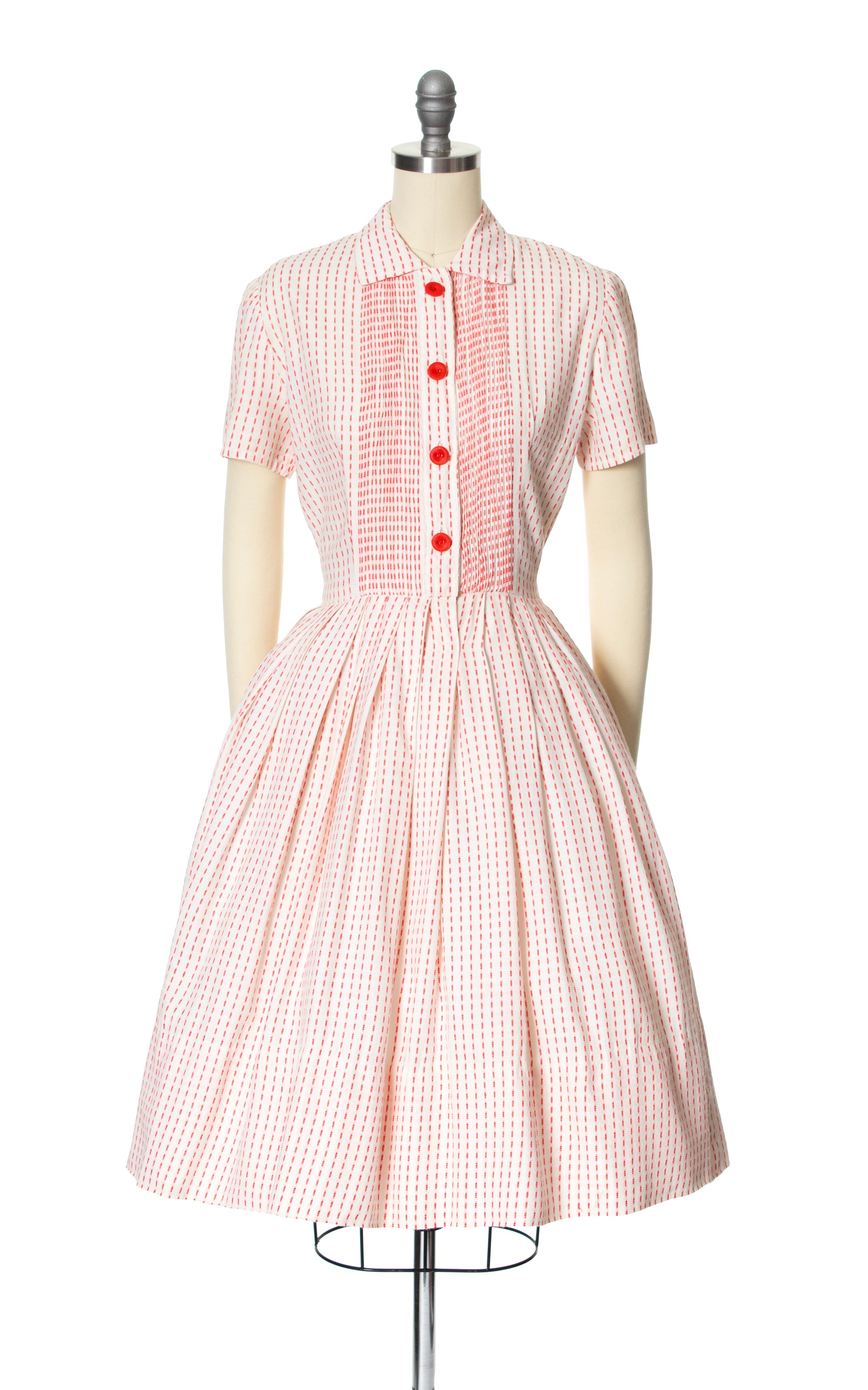 Vintage 50s 1950s Striped Cotton Red White Shirtwaist Dress BirthdayLifeVintage