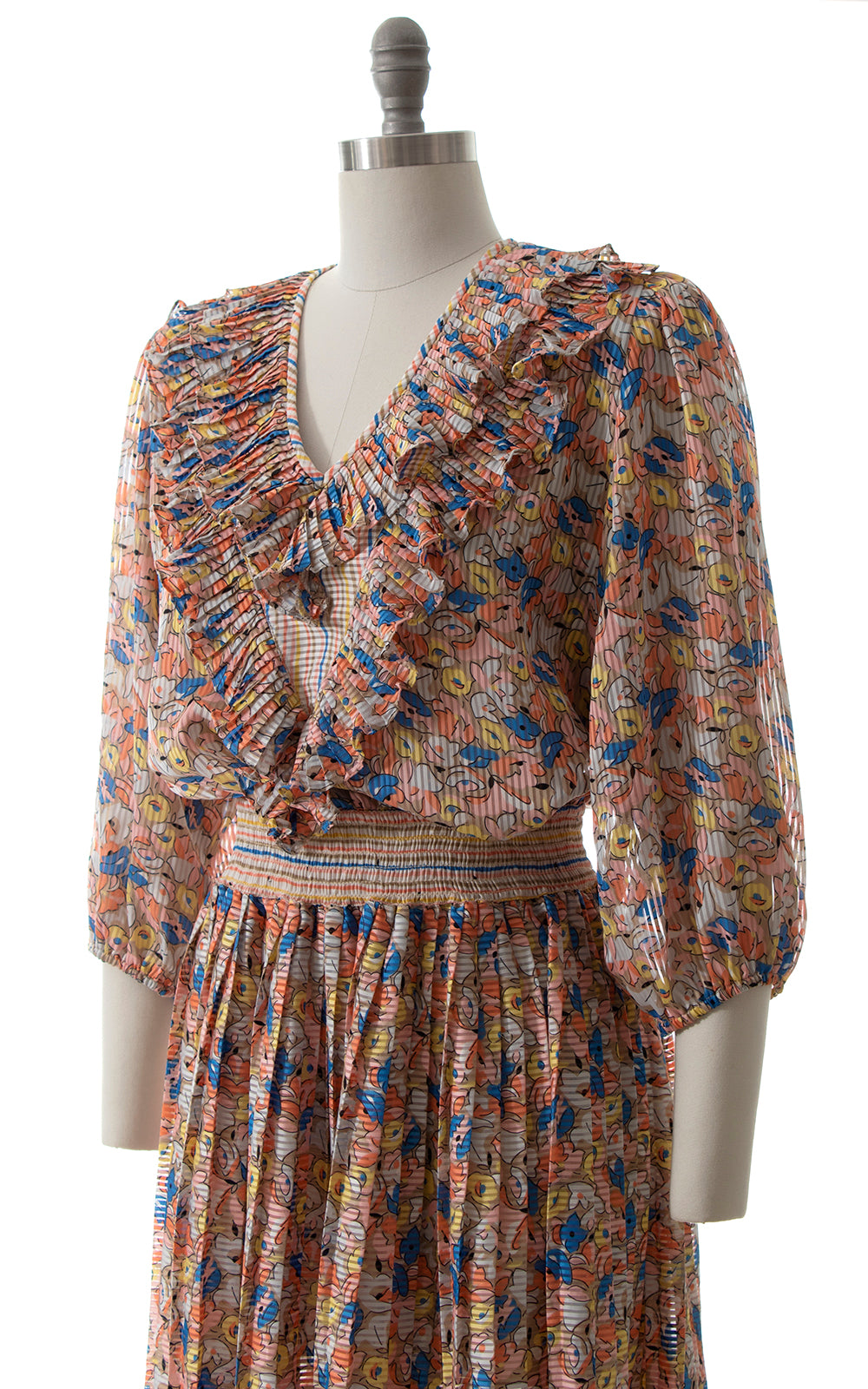 1980s Ruffled Floral Diane Freis Style Dress BirthdayLifeVintage