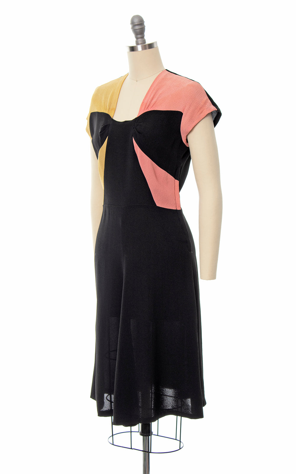 1940s Color Block Rayon Crepe Dress | small