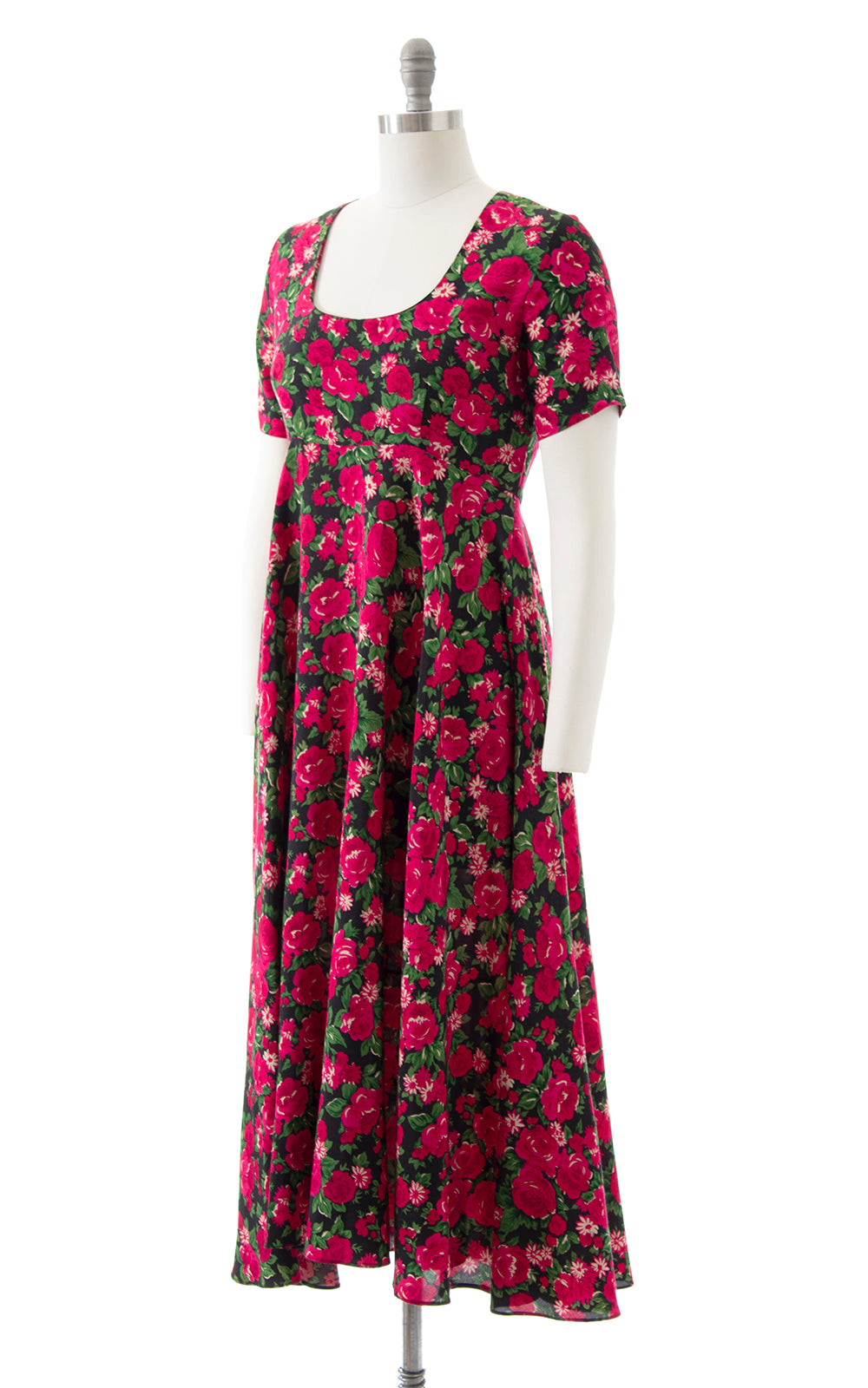 1990s Cabbage Rose Rayon Midi Dress | small/medium