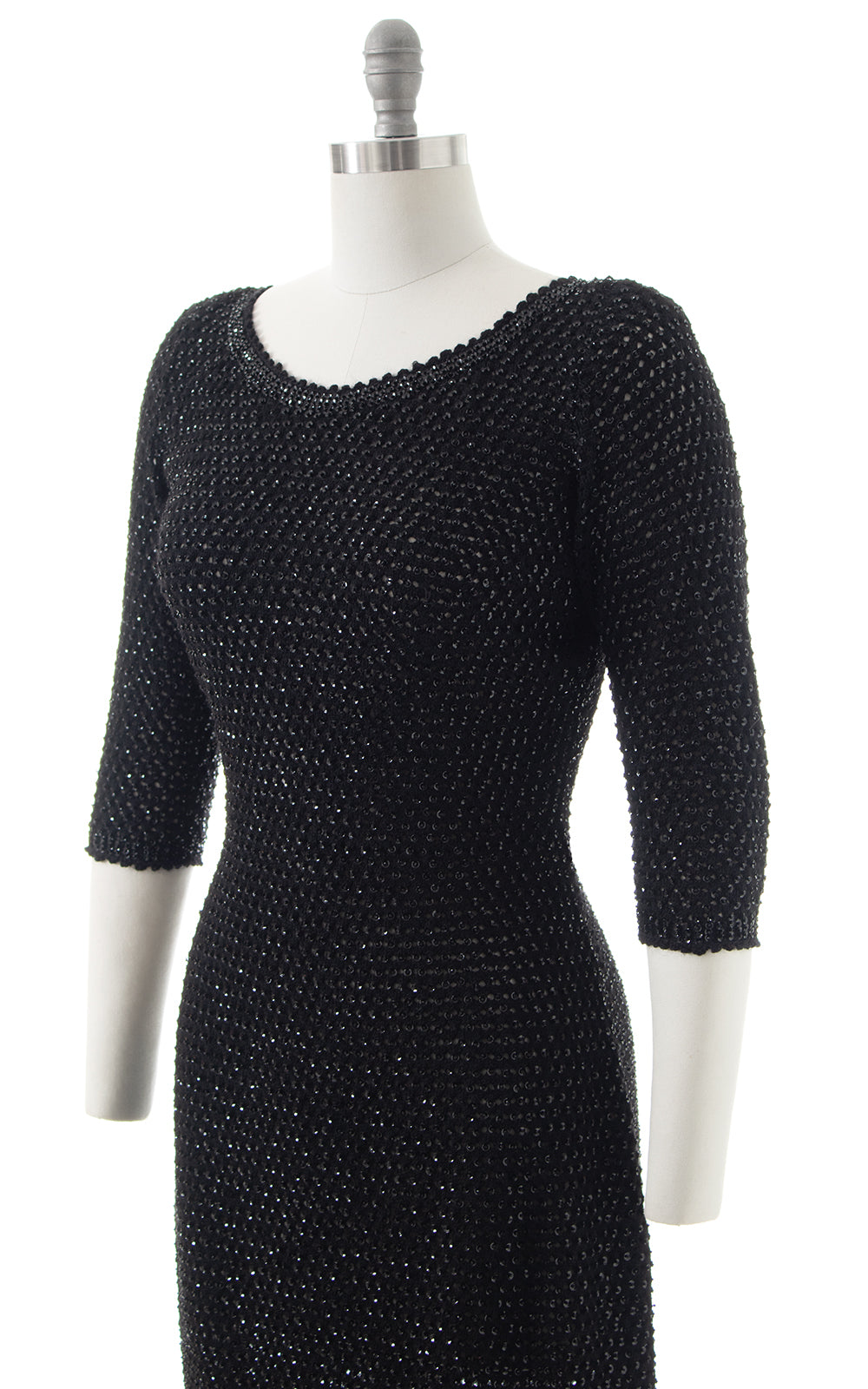1950s GENE SHELLY Beaded Sequin Knit Wool Sweater Dress | small/medium