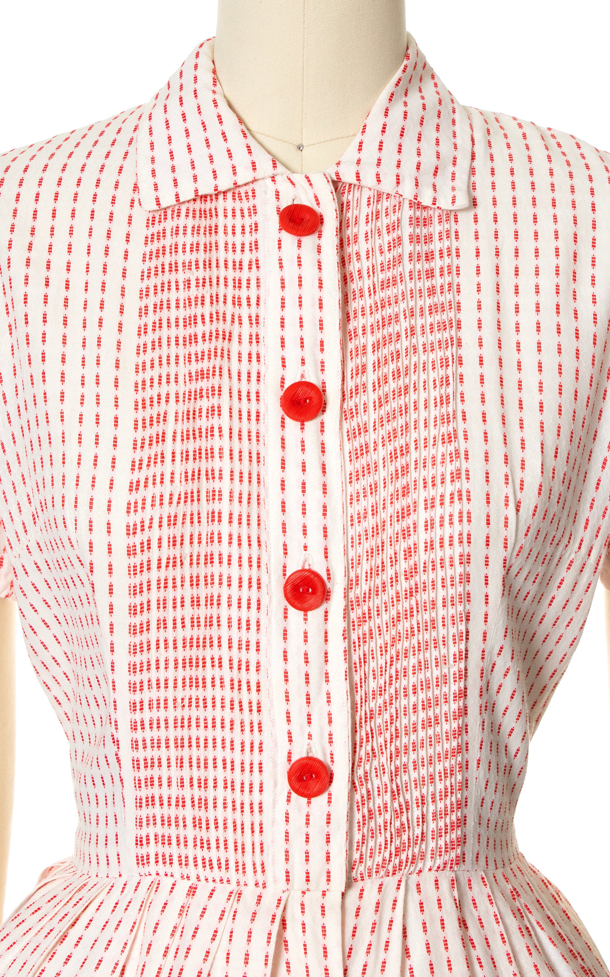 Vintage 50s 1950s Striped Cotton Red White Shirtwaist Dress BirthdayLifeVintage