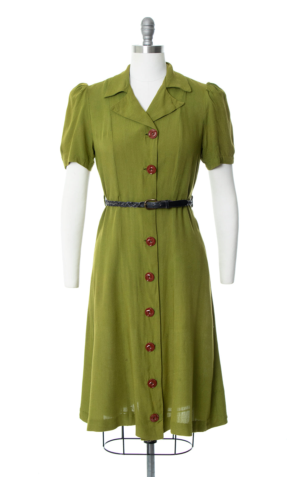 1940s Olive Green Linen Shirtwaist Dress | small/medium 1940s Olive Green Linen Shirtwaist Dress | small/medium