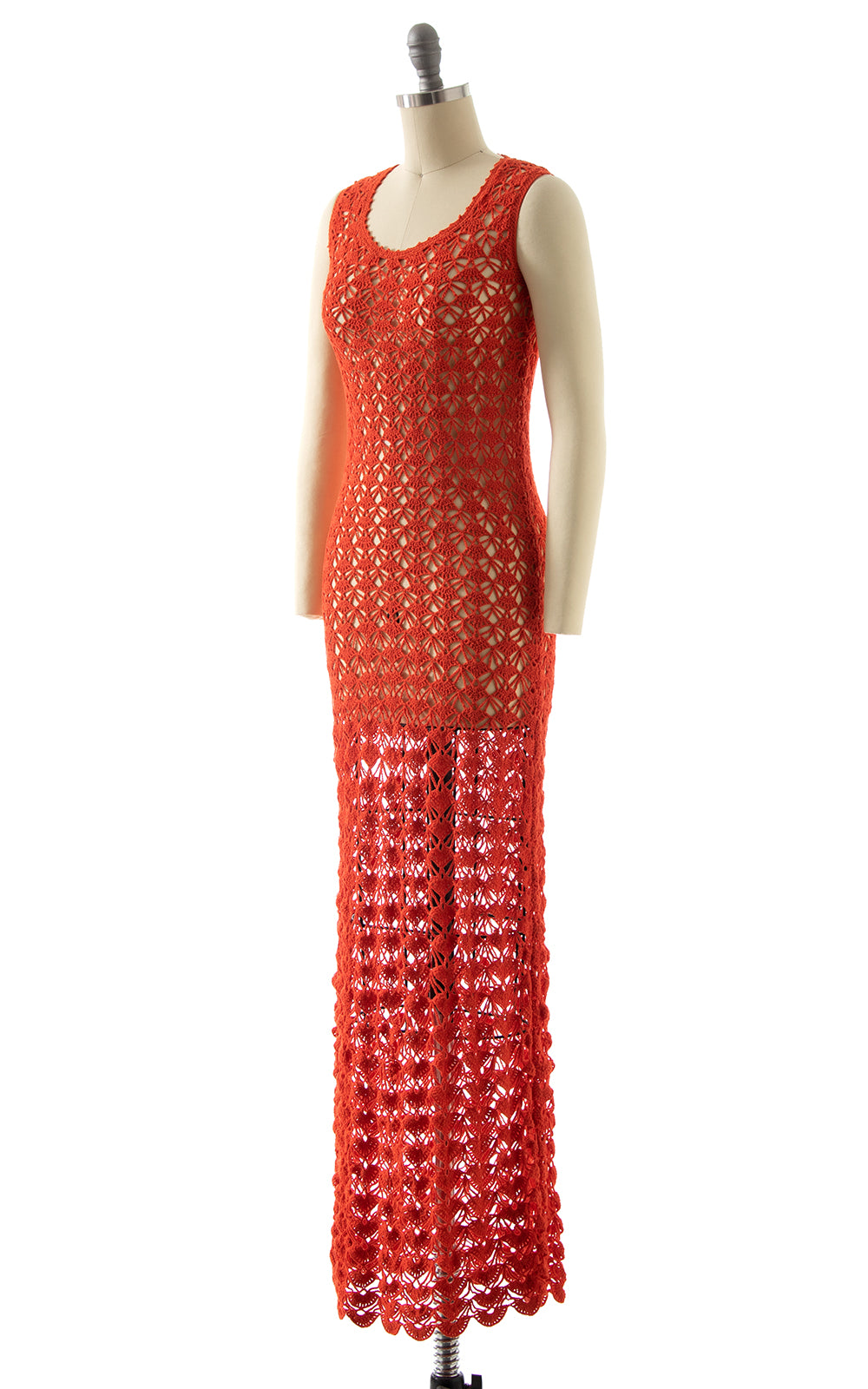 1970s Orange Crochet Maxi Dress BirthdayLifeVintage