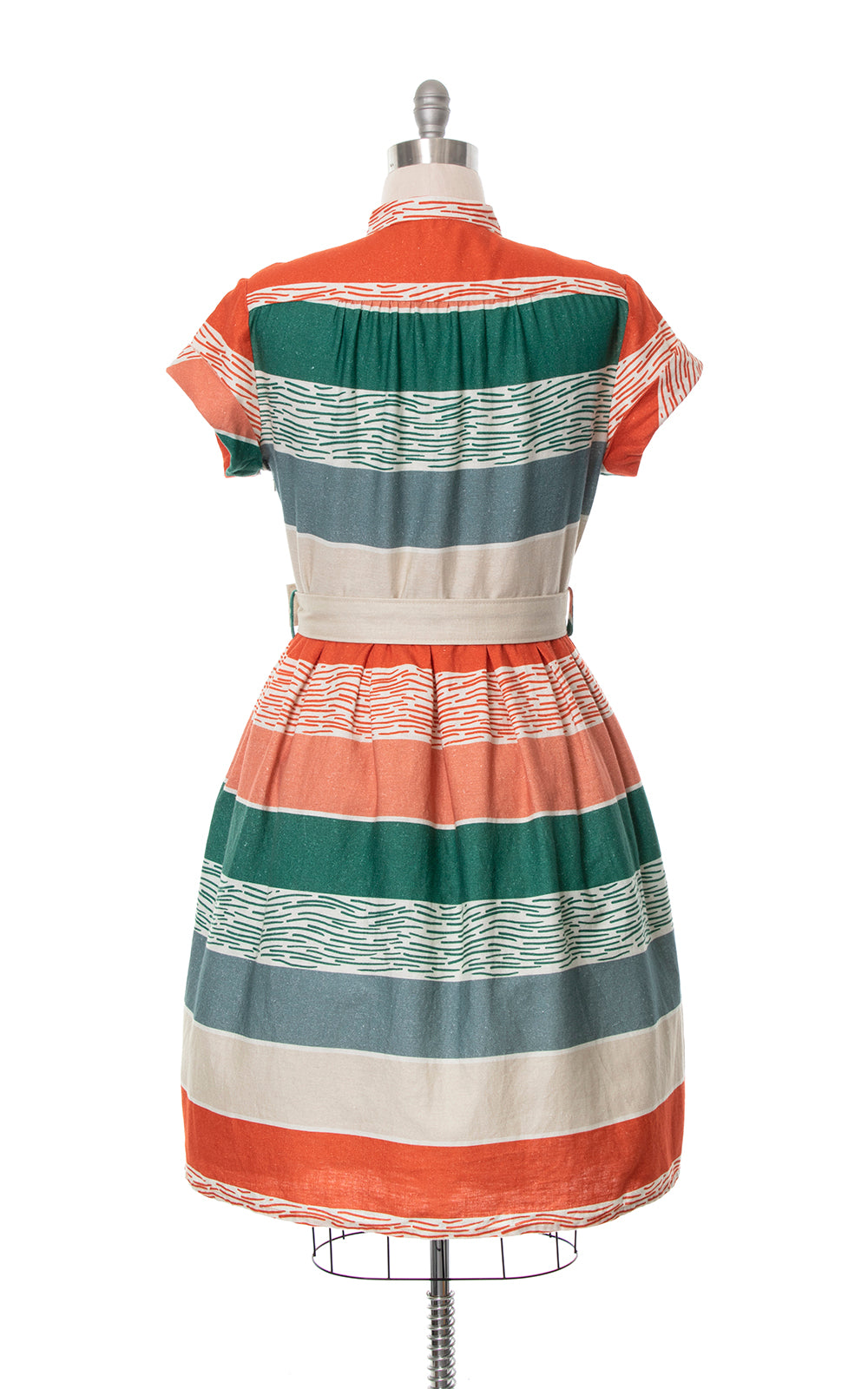 MODERN 1950s Style Striped Linen Blend Shirt Dress | large