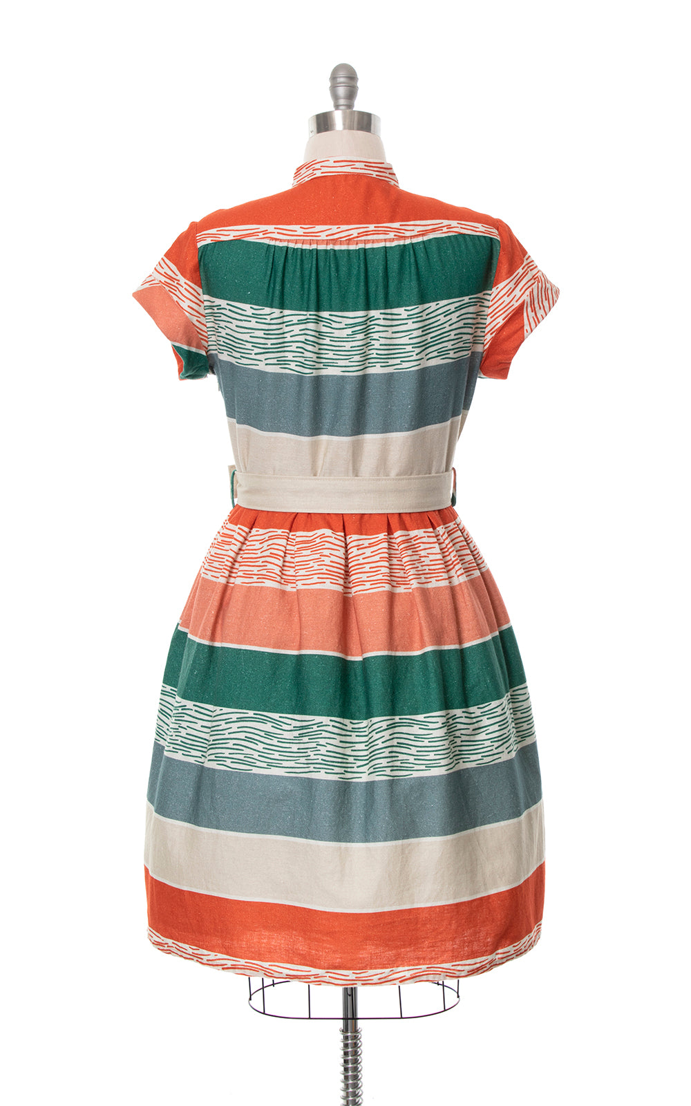 MODERN 1950s Style Striped Linen Blend Shirt Dress | large Birthday Life Vintage MODERN 1950s Style Striped Linen Blend Shirt Dress | large Birthday Life Vintage
