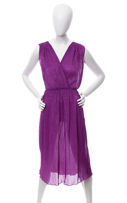 1970s Metallic Purple Plissé Dress | x-small/small/medium